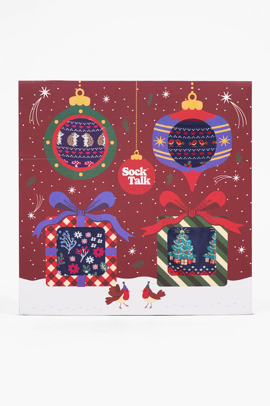 Women's Bamboo Socks Festive Gift Set - Navy Blue/Red, Woodland Animals