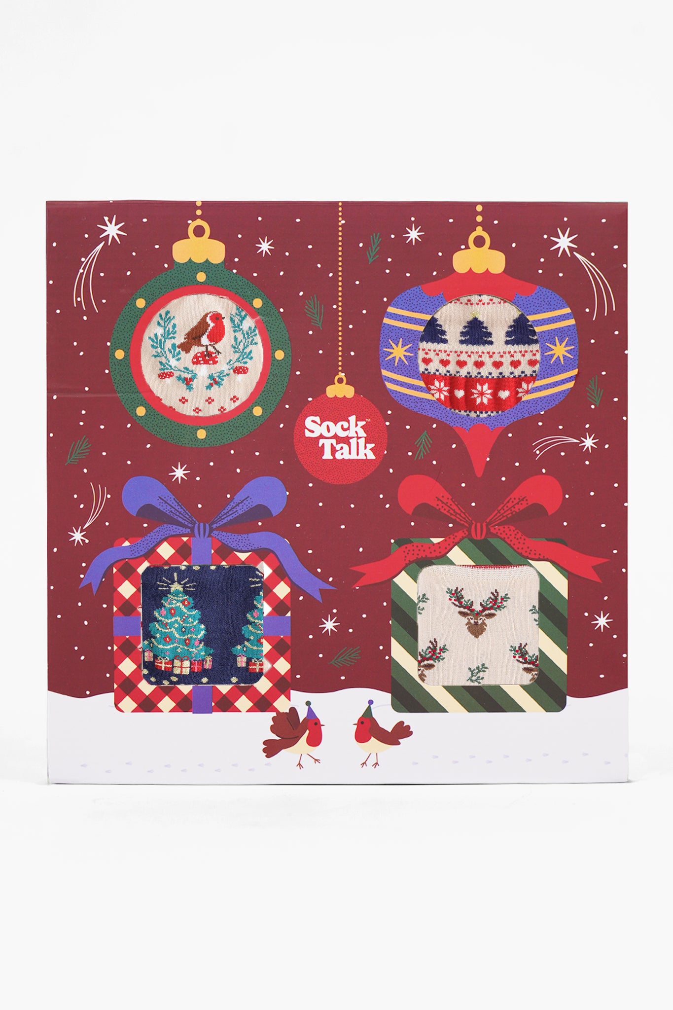 Women's Bamboo Socks Festive Gift Set - Cream/Red, Classic Christmas