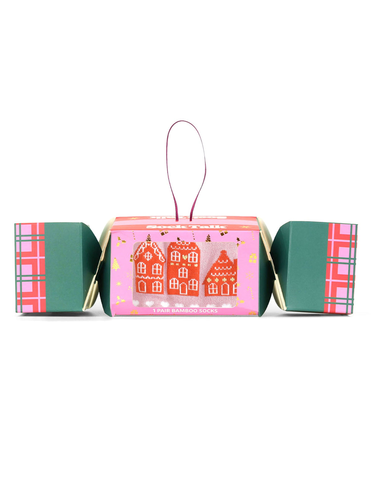 Gingerbread-Cookie-Bamboo-Crew-Socks-Christmas-Cracker-Gift-Box-in-Pink