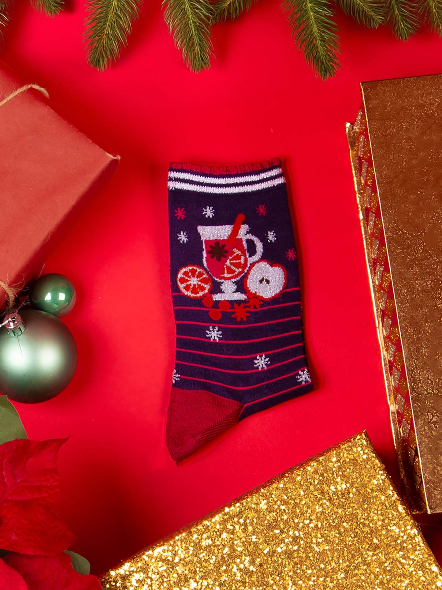 Mulled Wine Striped Bamboo Socks in Navy Blue