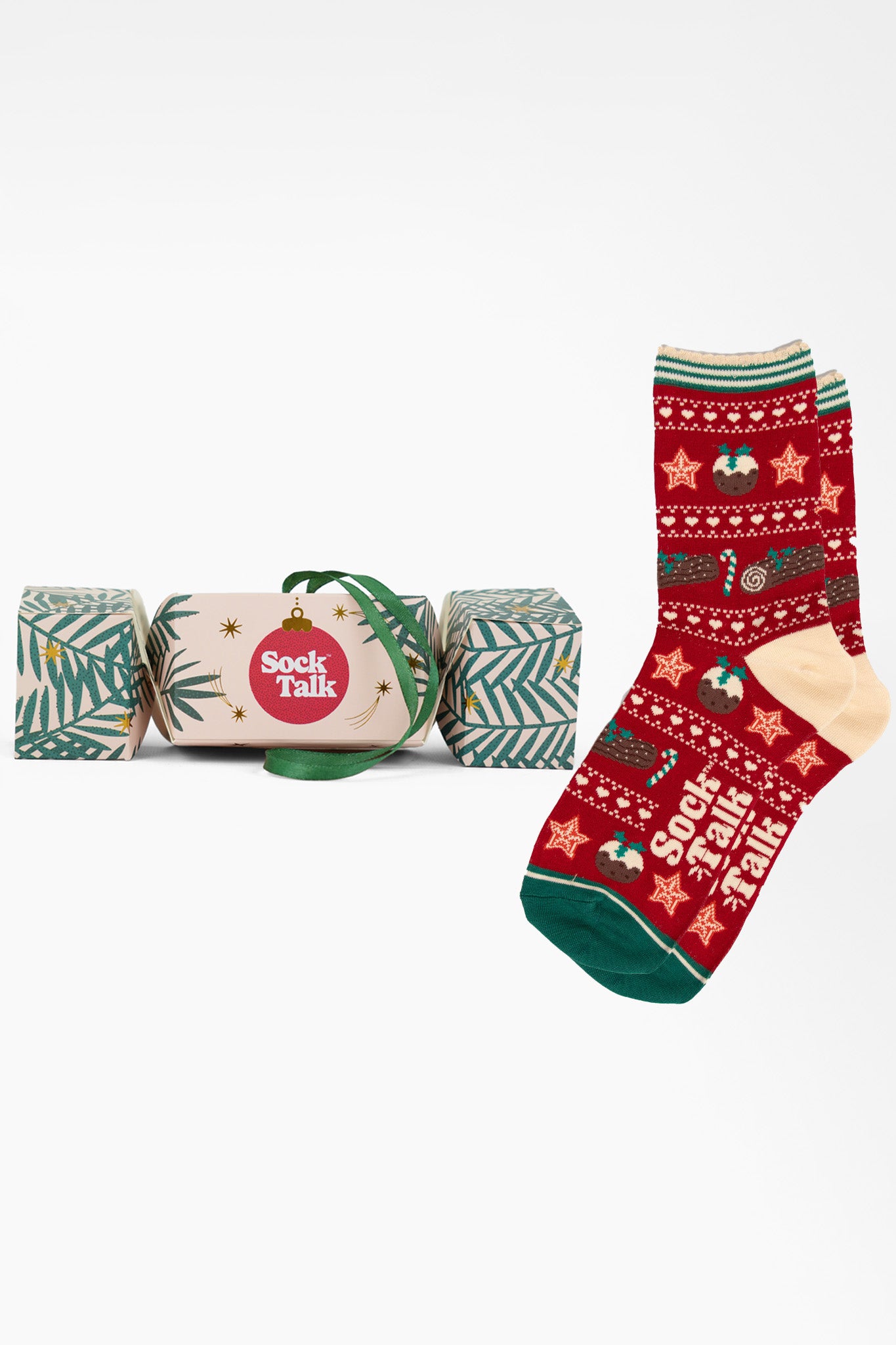 Women's Bamboo Ankle Socks Christmas Cracker Gift Box - Red/Green, Christmas Pudding