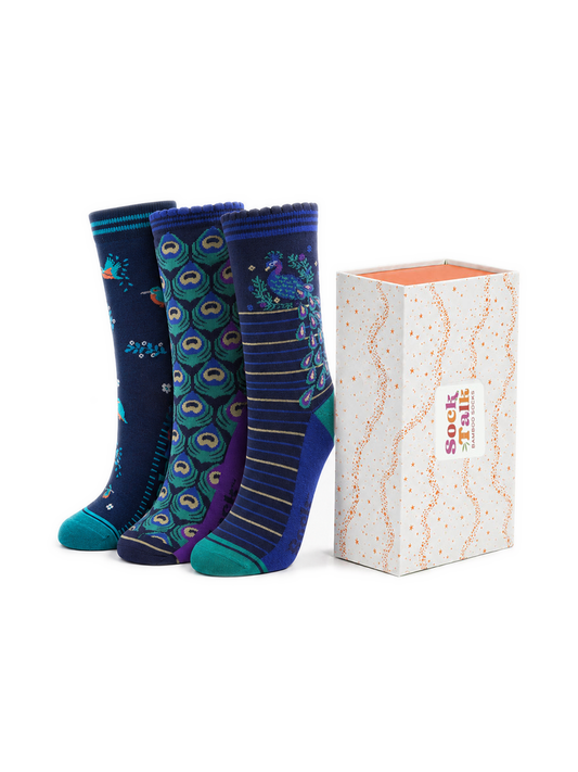 Peacock Kingfisher Bamboo Socks Gift Set
