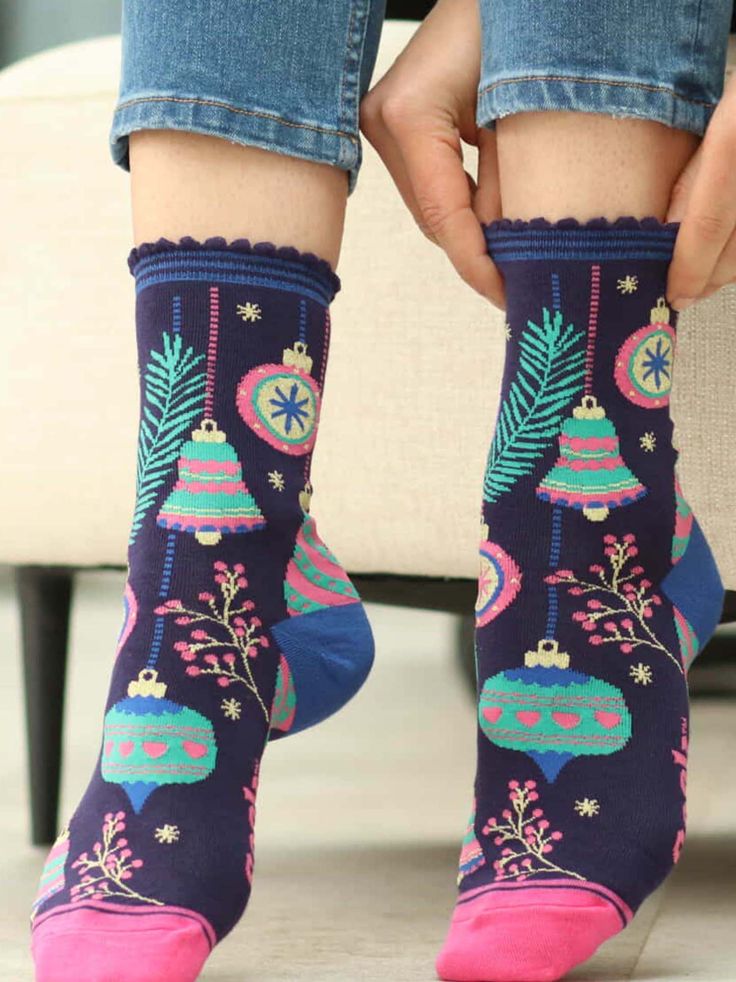 christmas-bauble-print-bamboo-socks-in-navy-and-pink