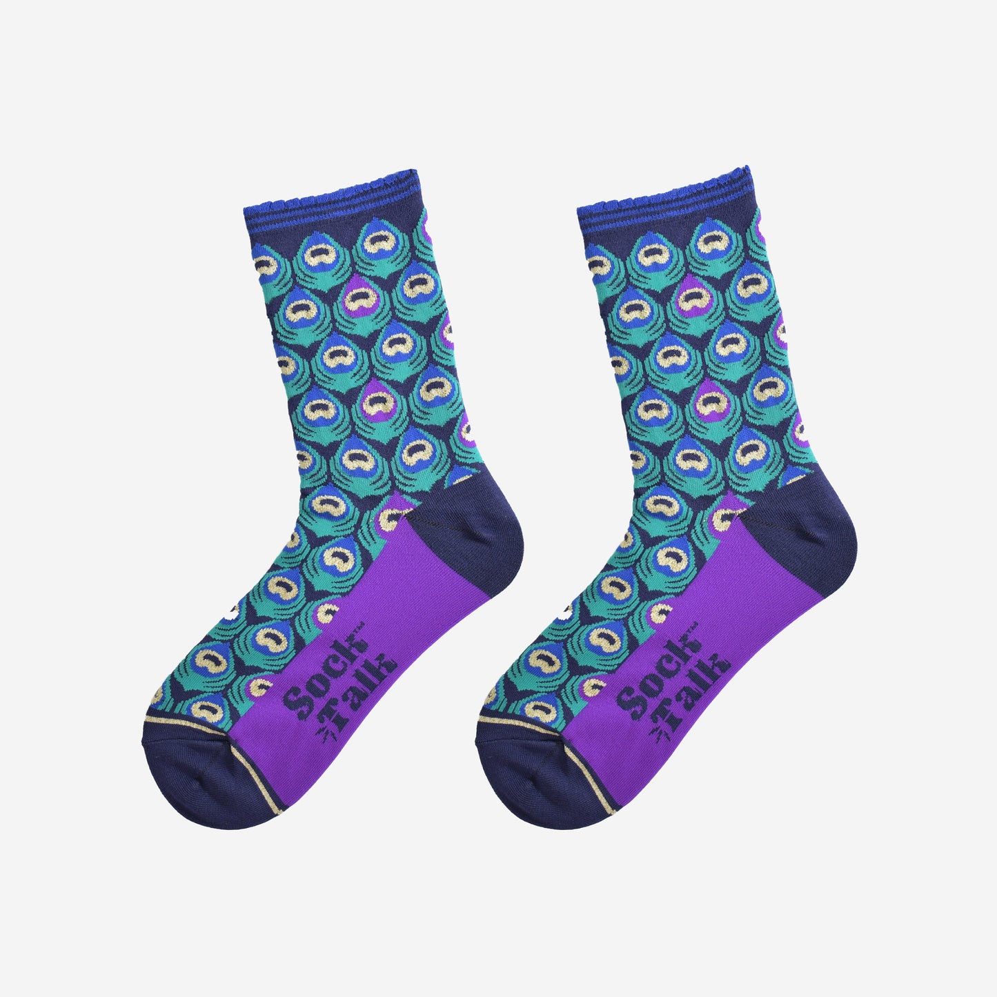 Women's Bamboo Socks - Navy Blue/Teal, Peacock Feather