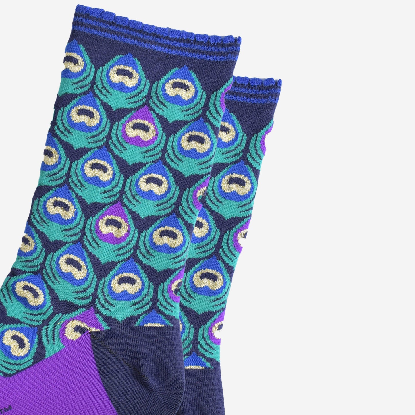 Women's Bamboo Socks - Navy Blue/Teal, Peacock Feather