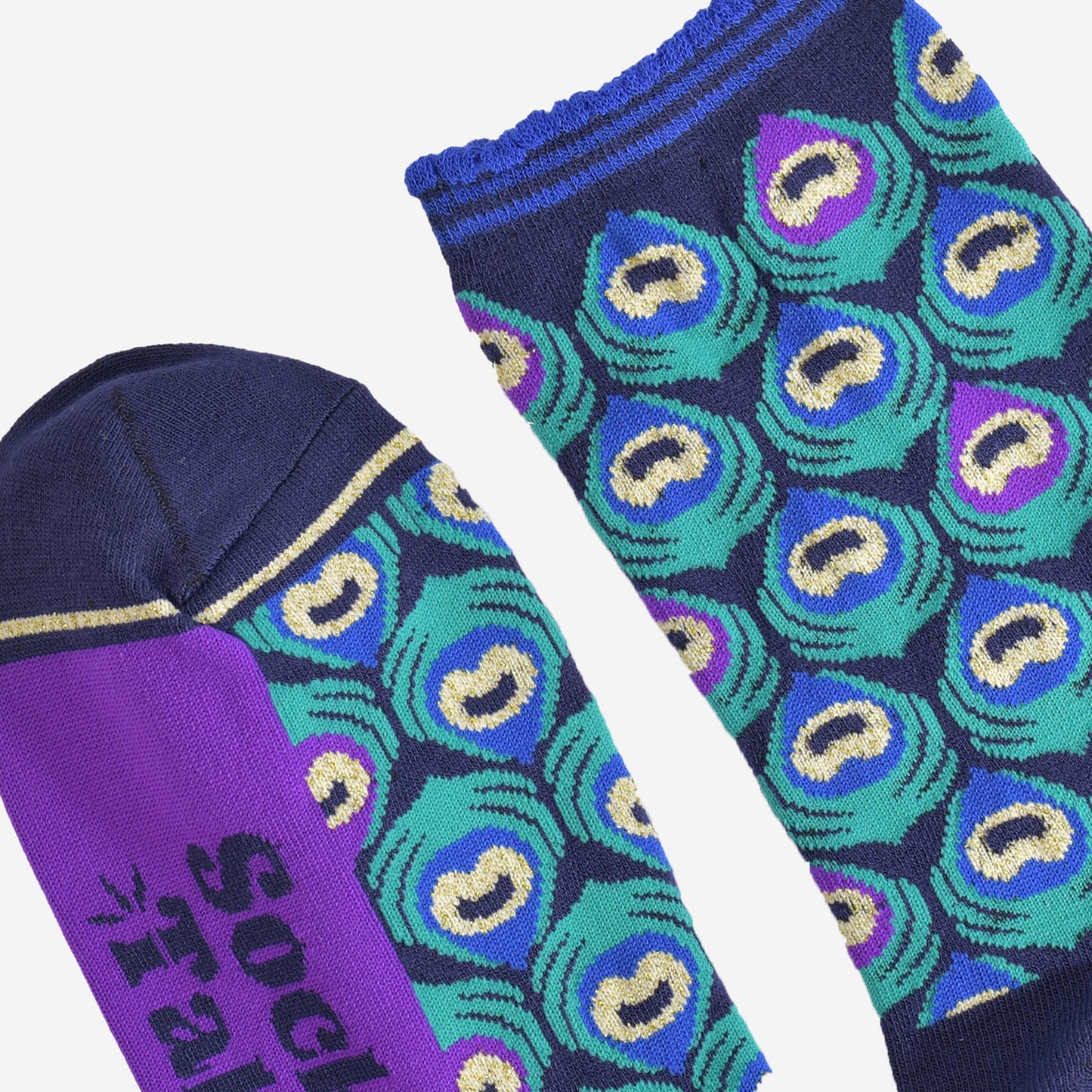 Women's Bamboo Socks - Navy Blue/Teal, Peacock Feather