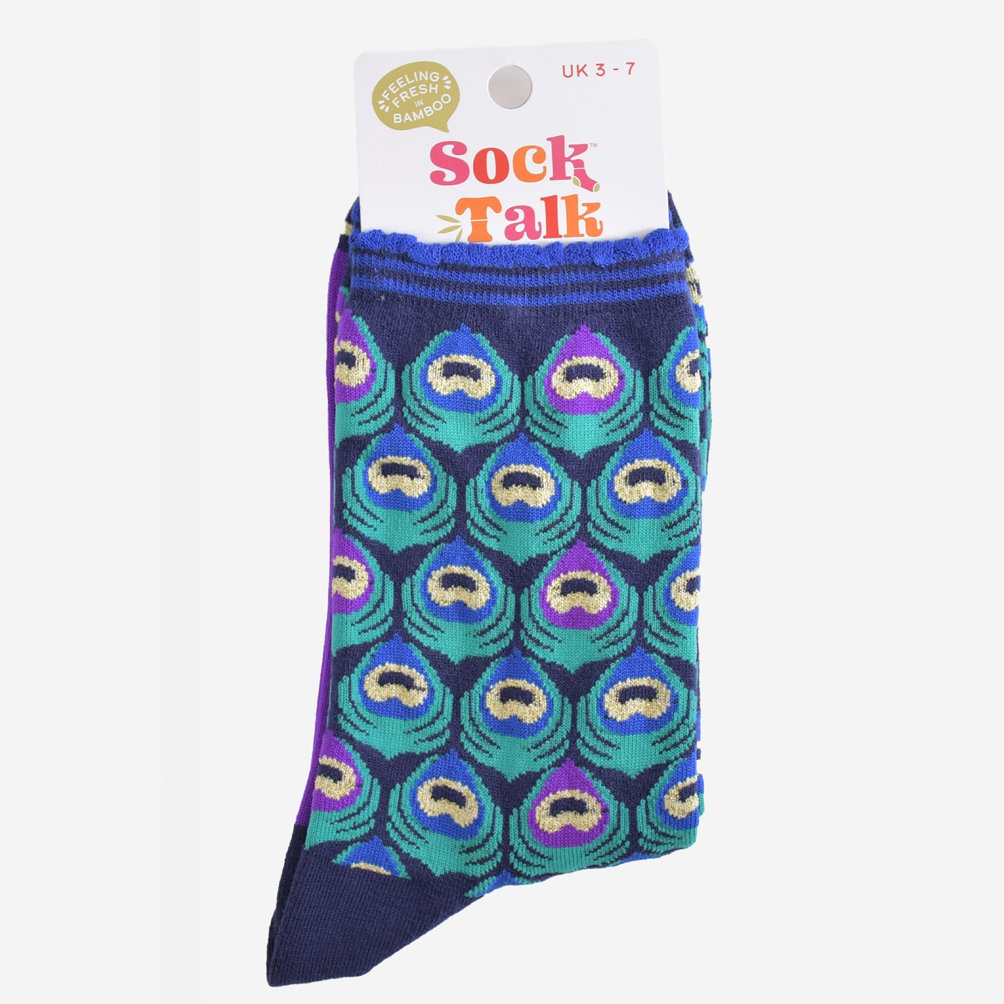 Women's Bamboo Socks - Navy Blue/Teal, Peacock Feather