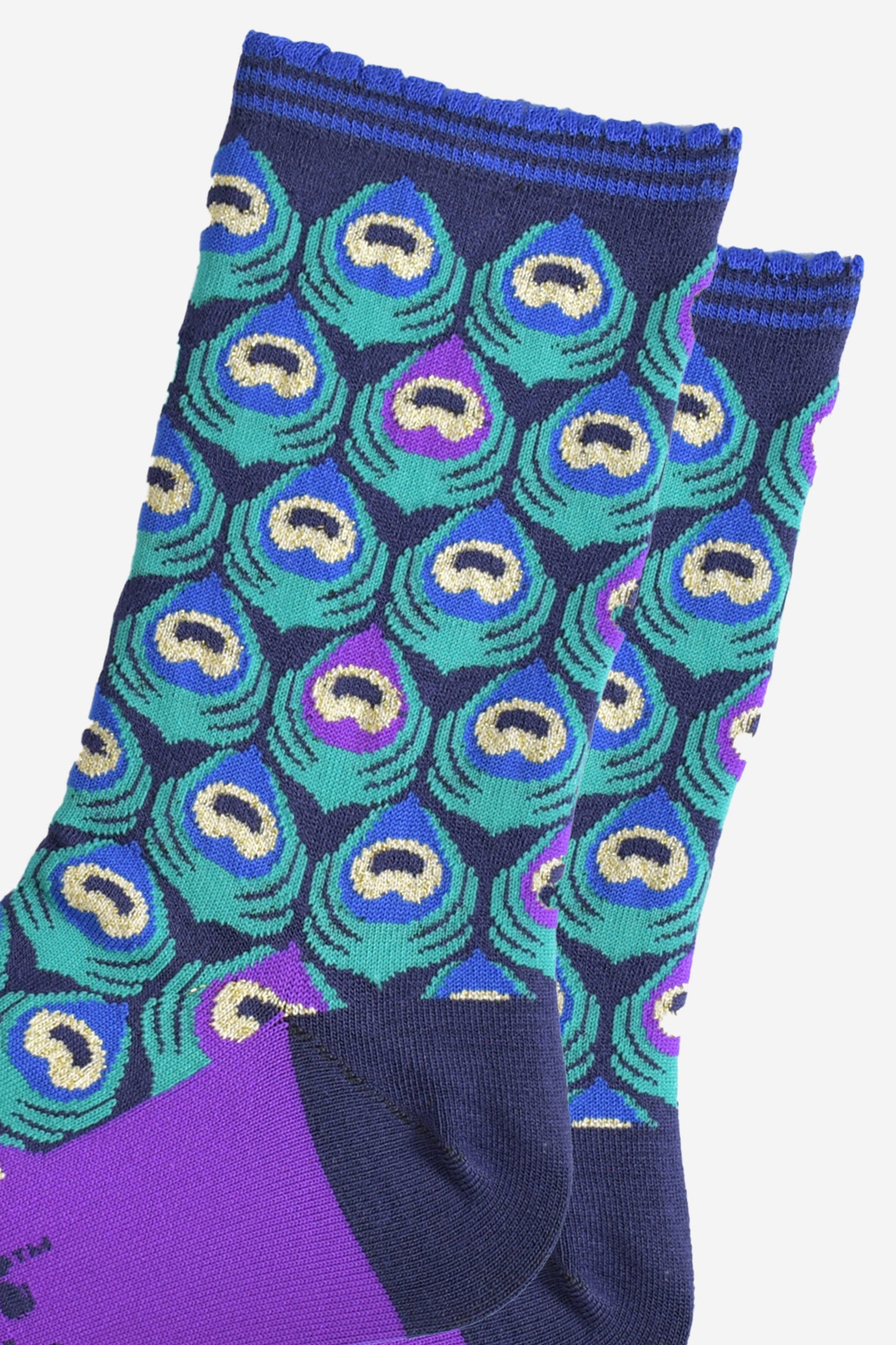 Women's Bamboo Socks - Navy Blue/Teal, Peacock Feather