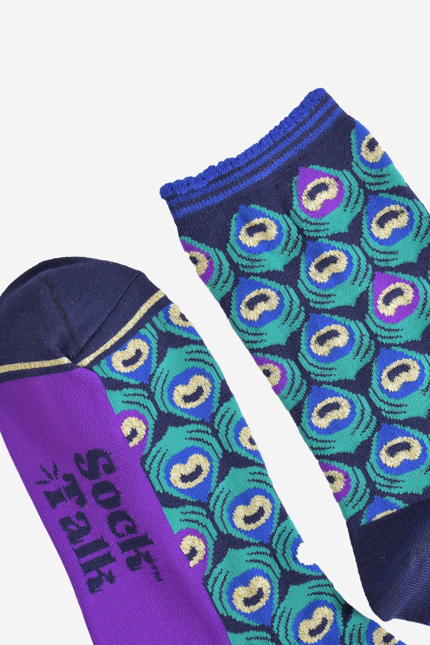 Women's Bamboo Socks - Navy Blue/Teal, Peacock Feather