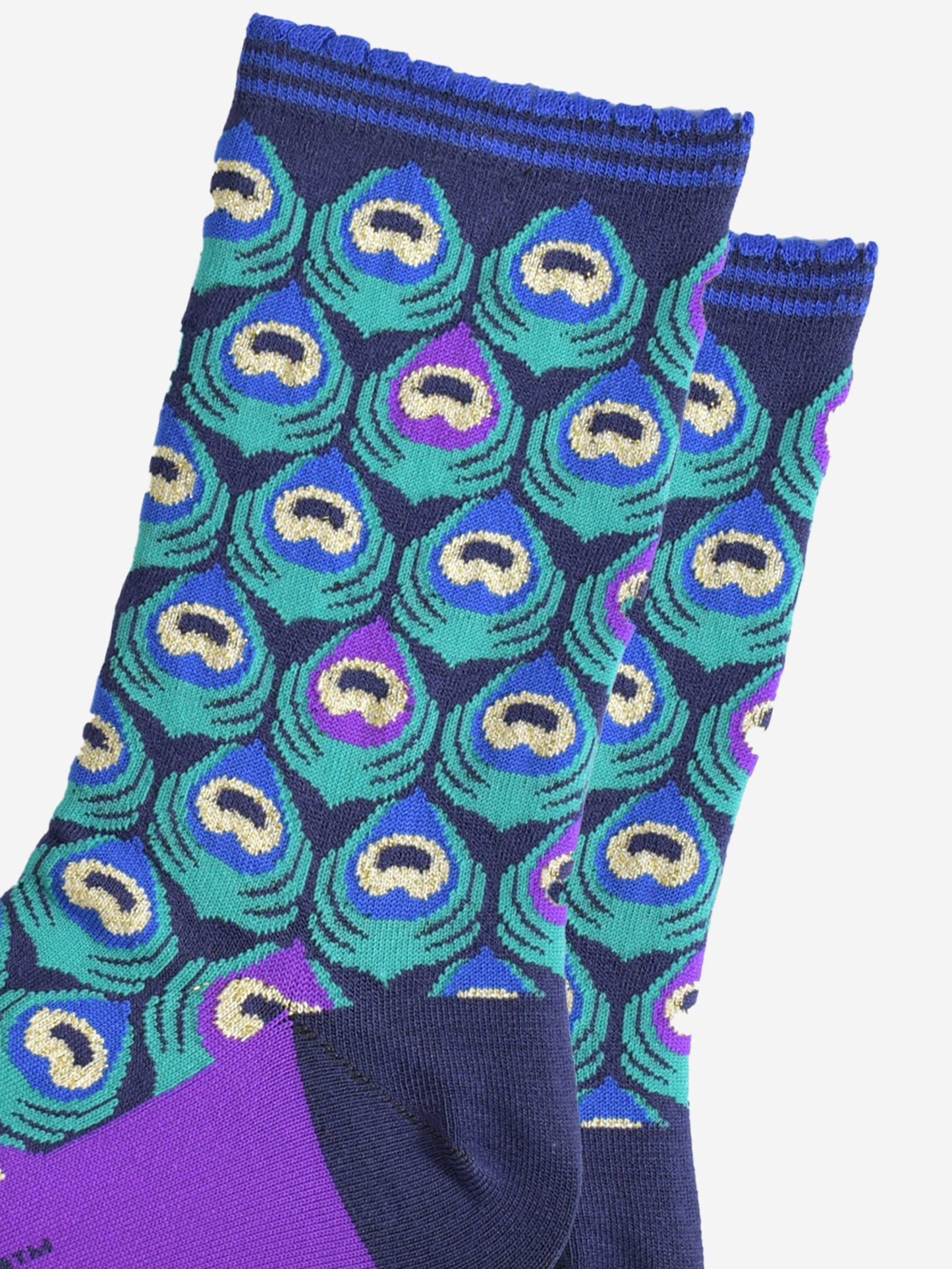 Women's Bamboo Socks - Navy Blue/Teal, Peacock Feather