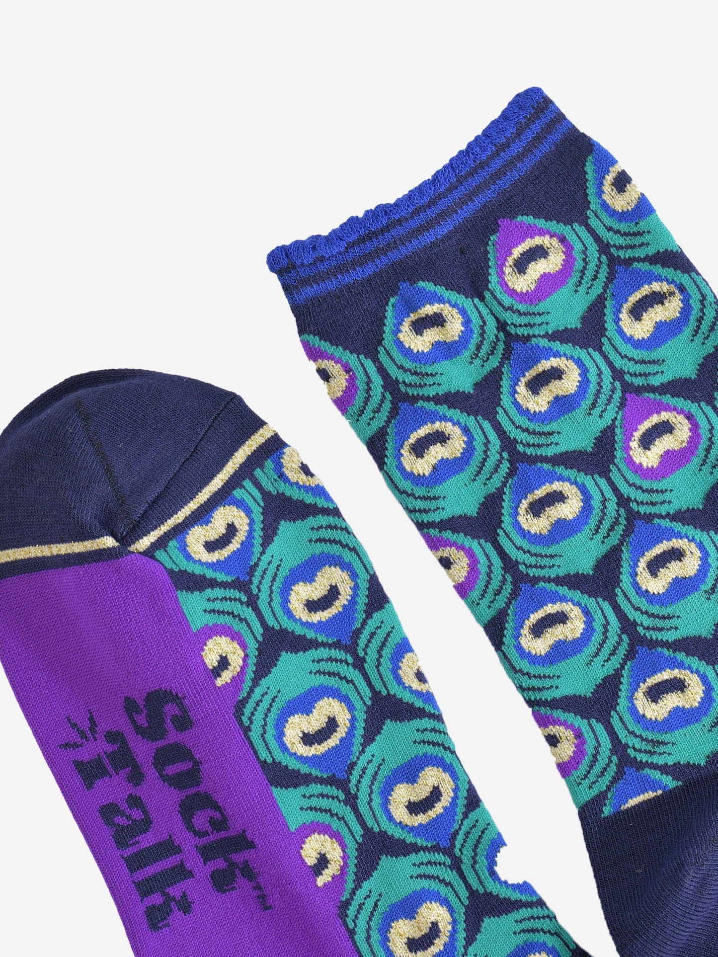 Women's Bamboo Socks - Navy Blue/Teal, Peacock Feather