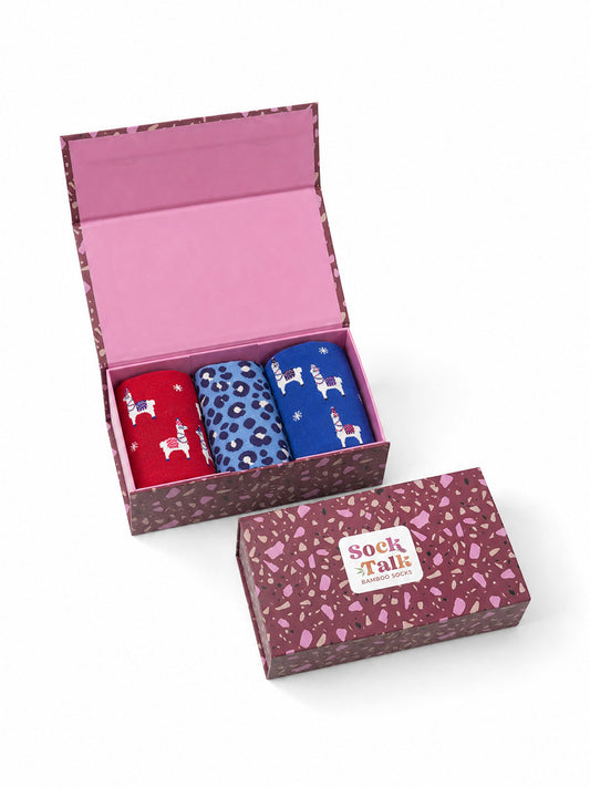 Llama Leopard Bamboo Socks Gift Set