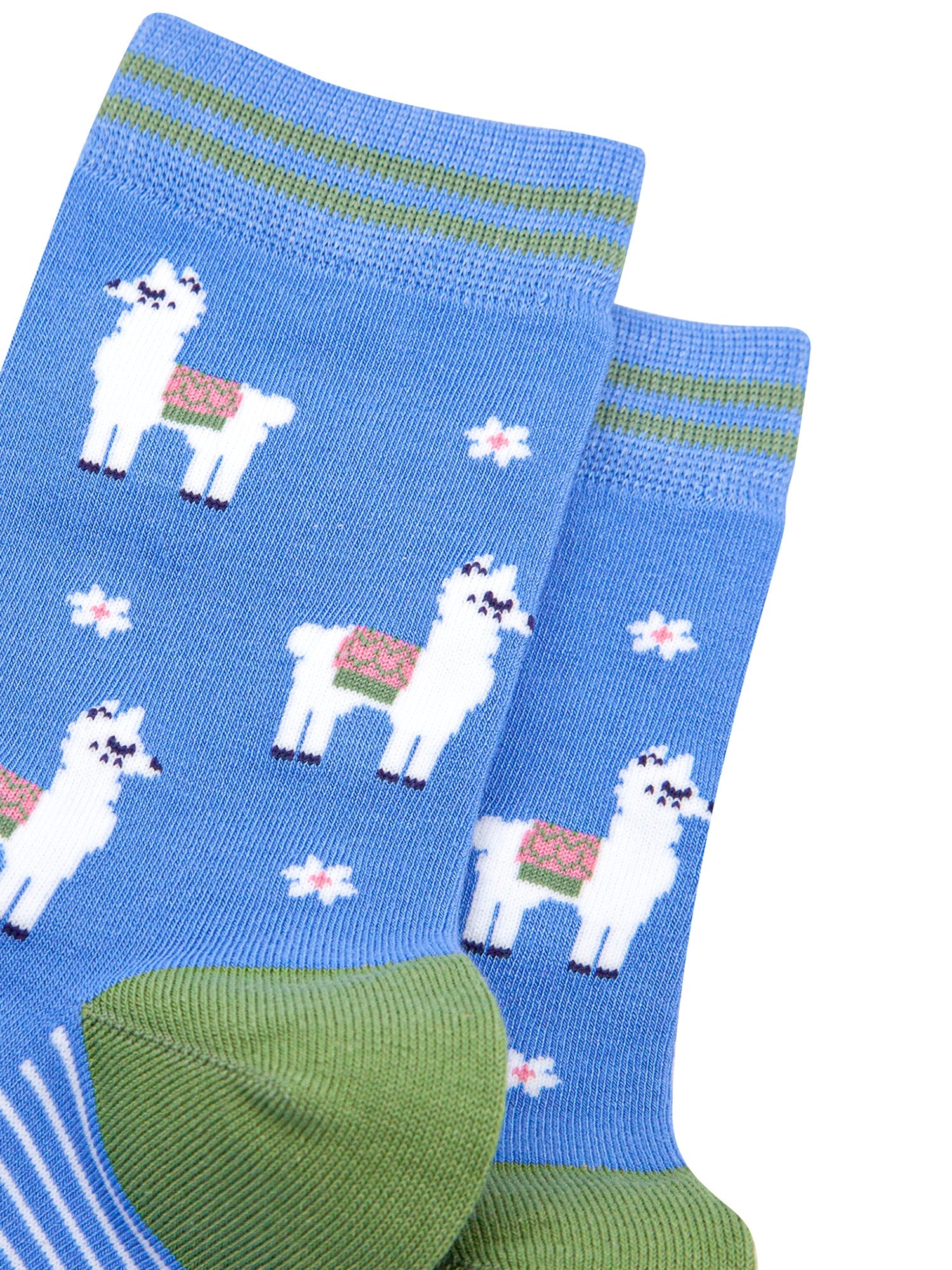 Llama-Floral-Bamboo-Socks-in-Blue-Close-Up