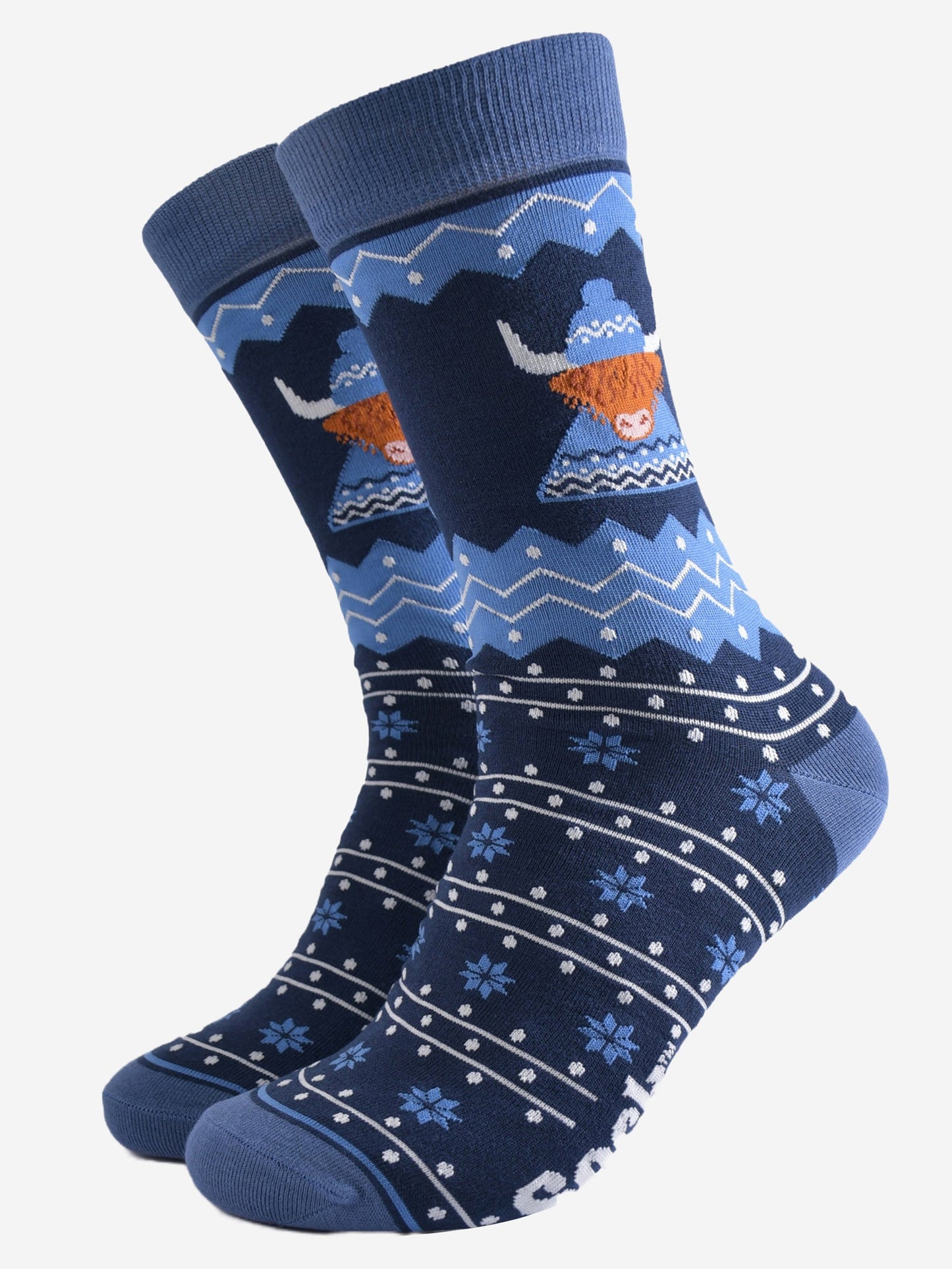 Men's Bamboo Socks - Blue, Highland Cow Hat and Jumper