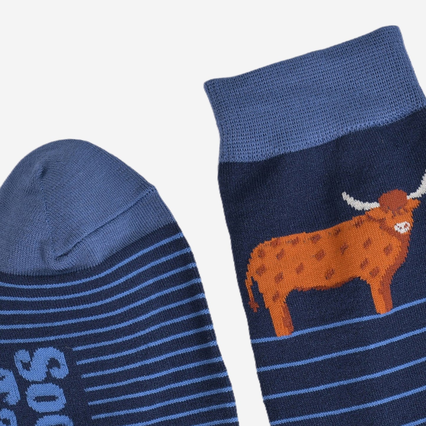 Men's Bamboo Socks - Navy Blue, Highland Cow Stripe