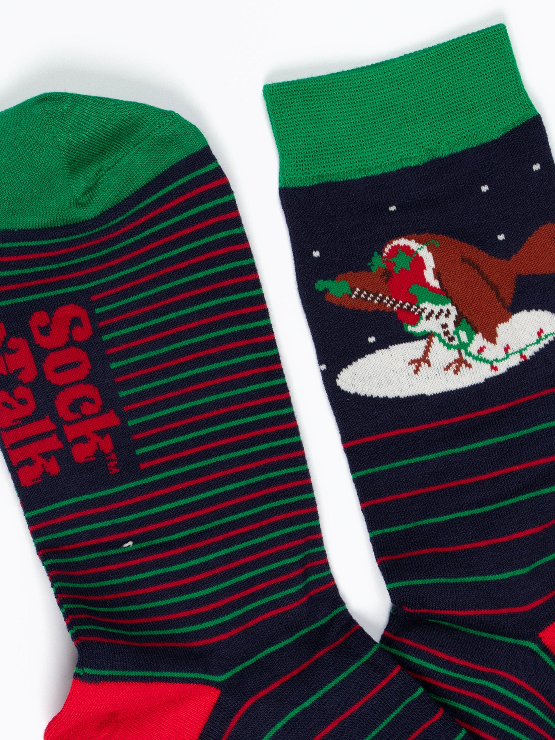 showing the heel, toe and cuff of the bamboo socks, the toe and cuff are green the heel is red