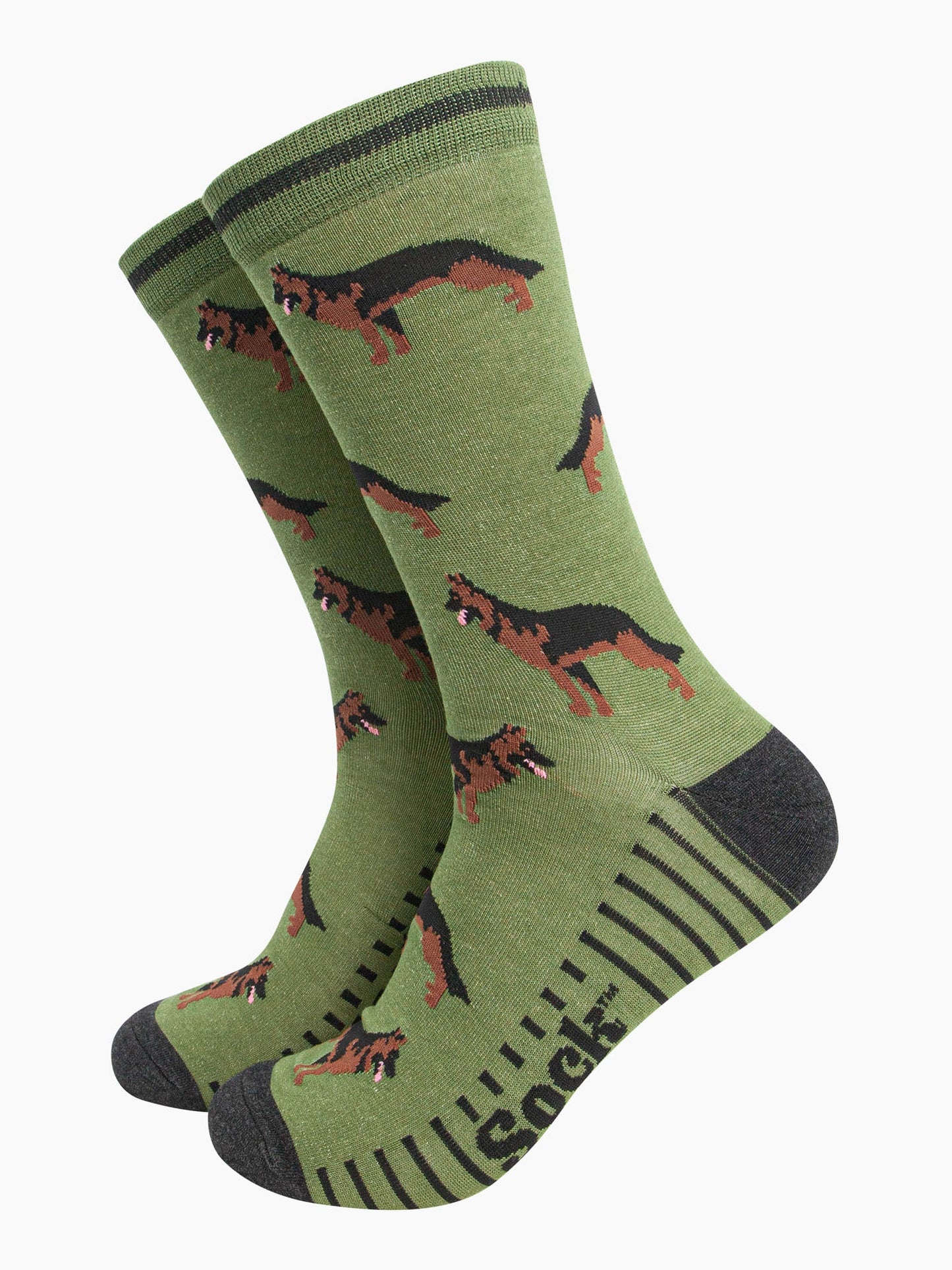 mens-bamboo-socks-green-alsatian-german-shepherd-pattern-playful-dogs