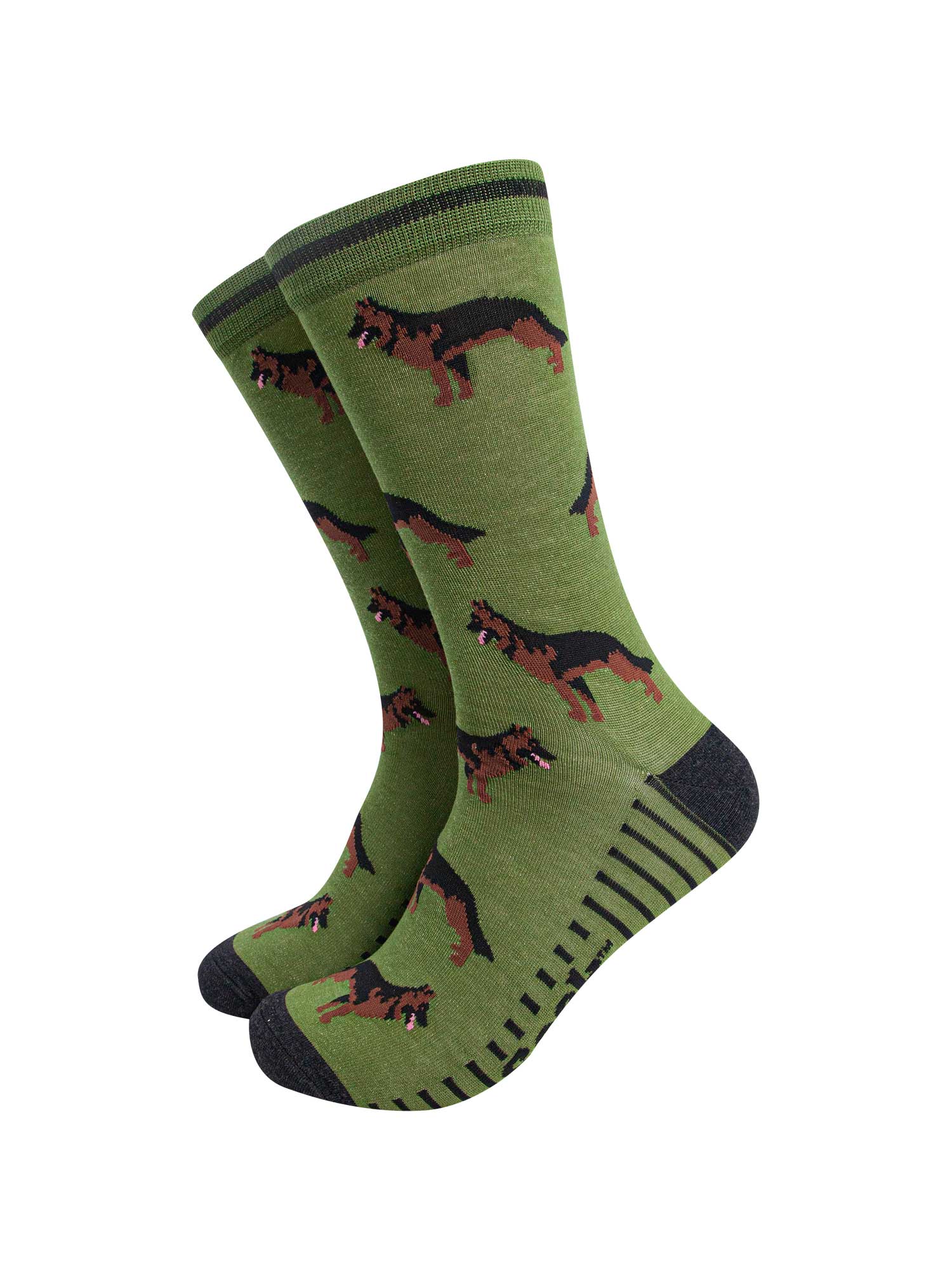 mens-bamboo-socks-green-alsatian-german-shepherd-pattern-playful-dogs