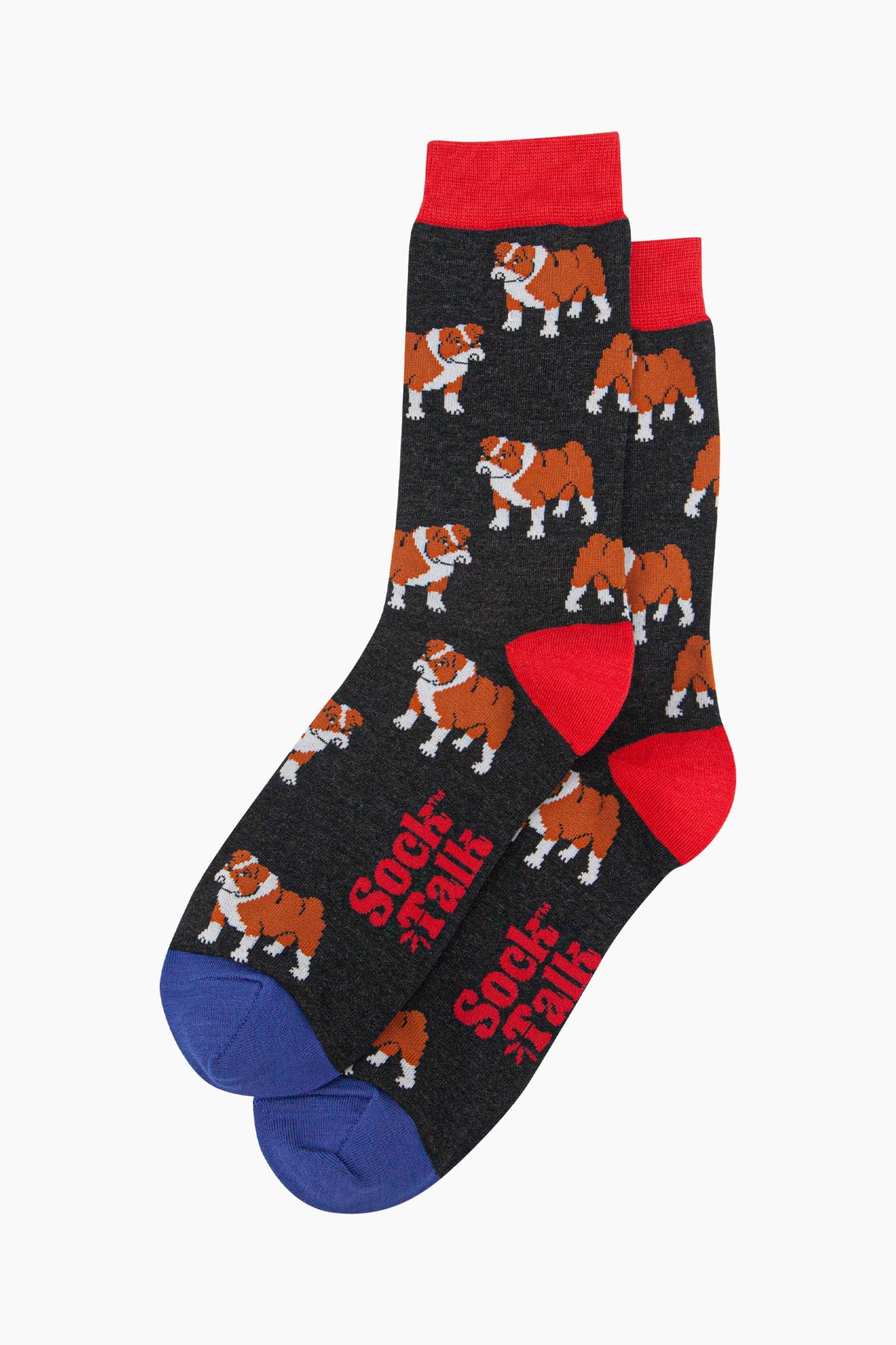 mens-bamboo-socks-black-bulldog-laying-flat-all-over-bull-dog-pattern-brown-white