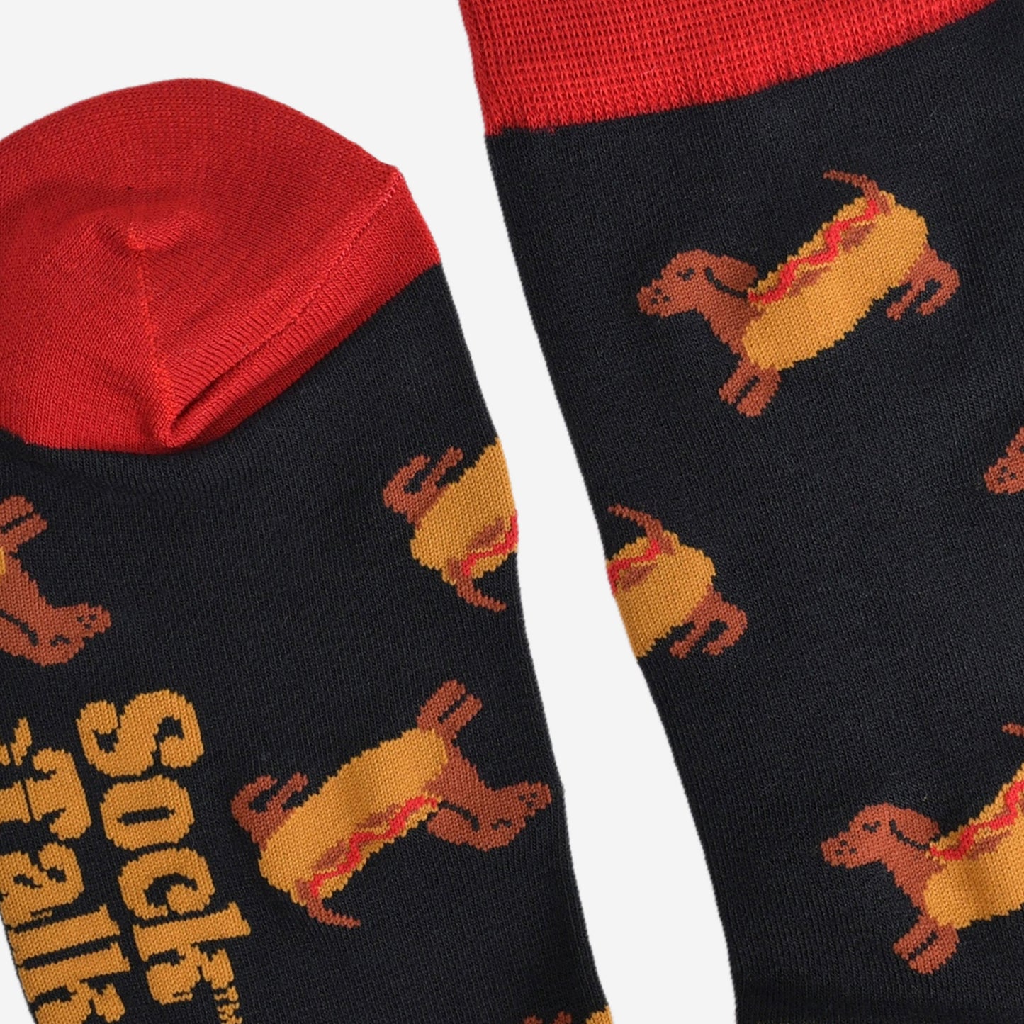 Men's Bamboo Socks - Black/Red, Sausage Dog Hotdog