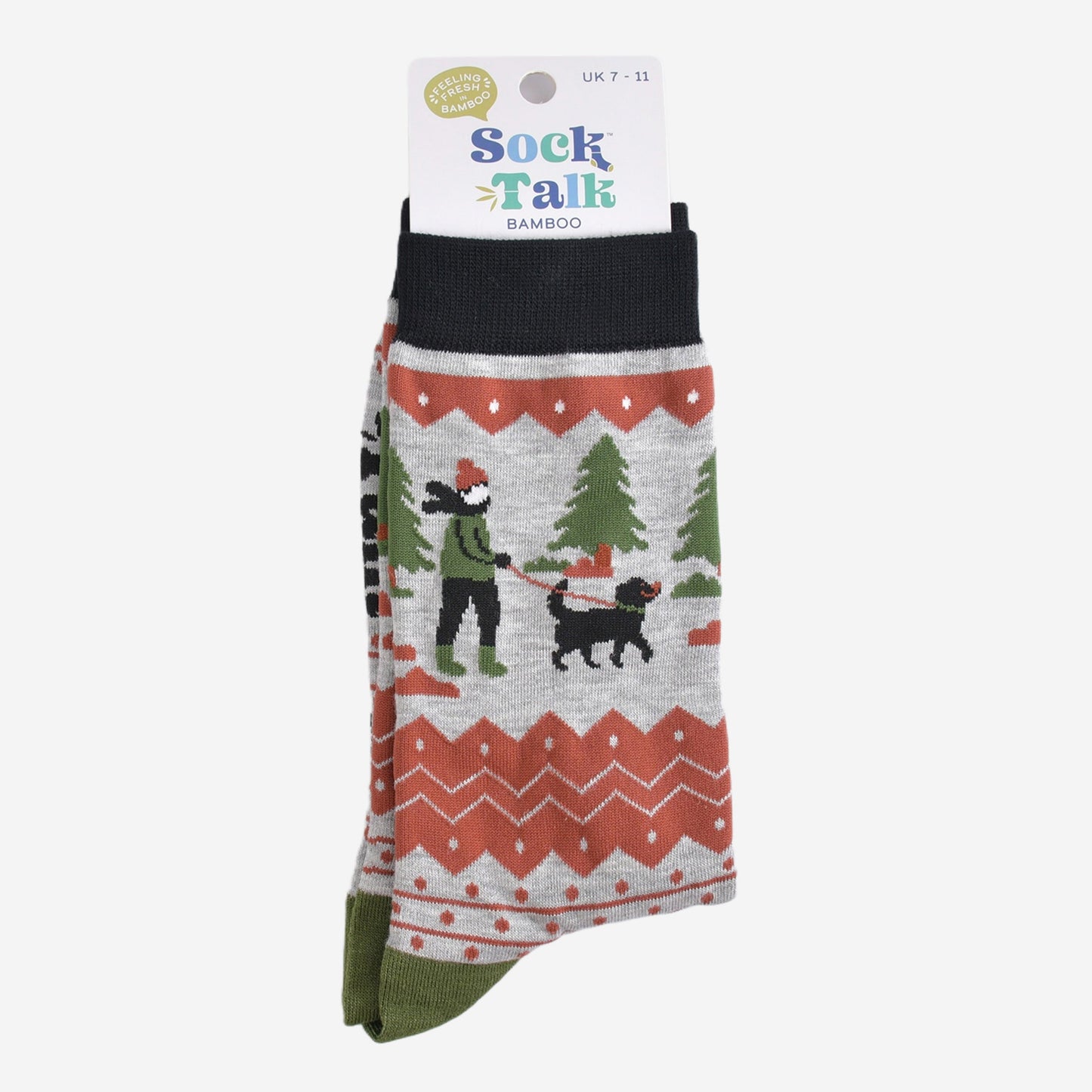 grey dog walker bamboo socks in their sock talk packaging, these socks are a uk size 7-11