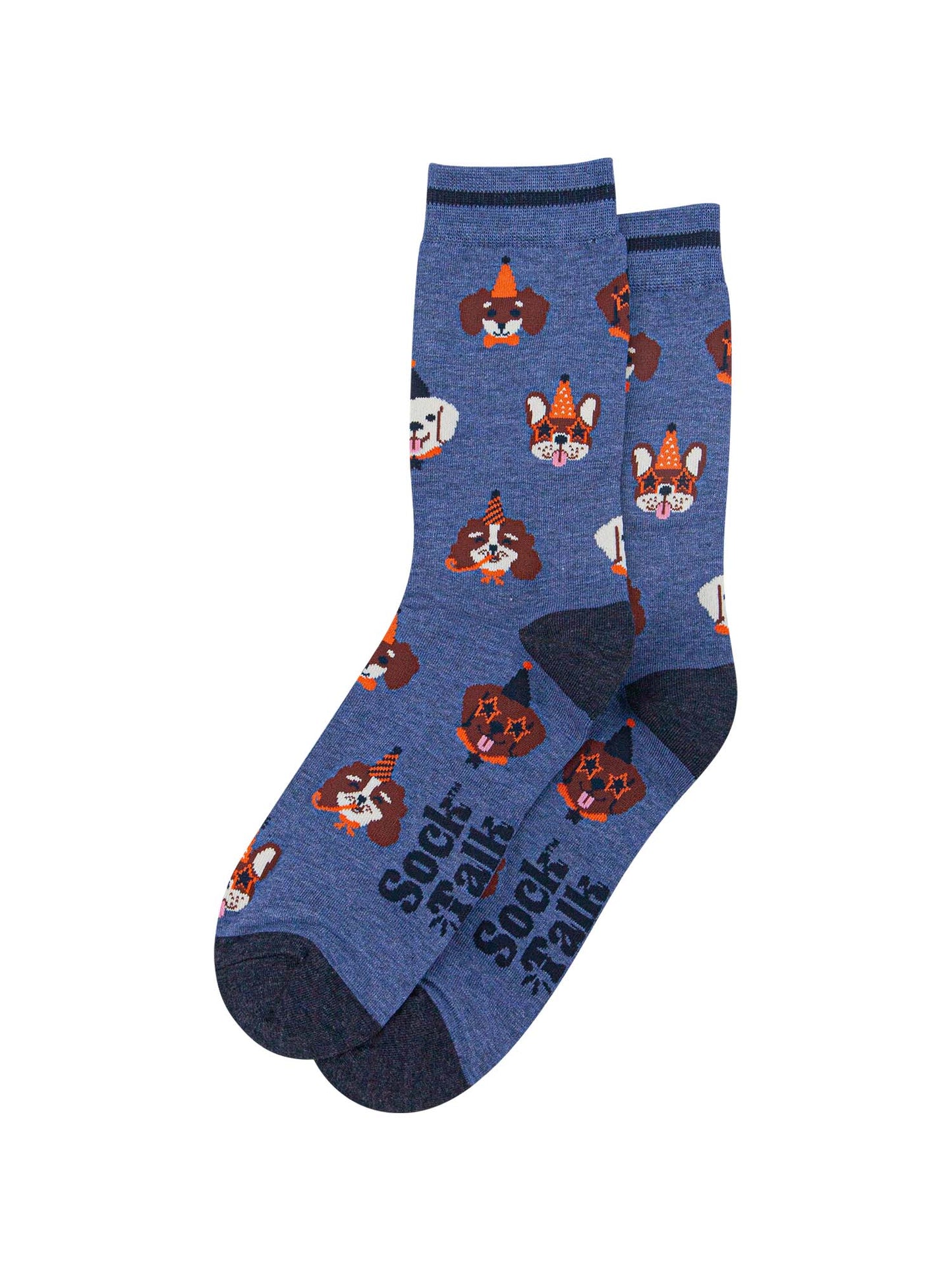 mens-bamboo-socks-denim-blue-party-dogs-funny-cartoon-faces-party-hats