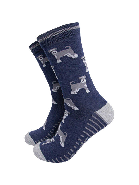 mens-bamboo-socks-navy-schnauzer-pattern-playful-grey-dogs