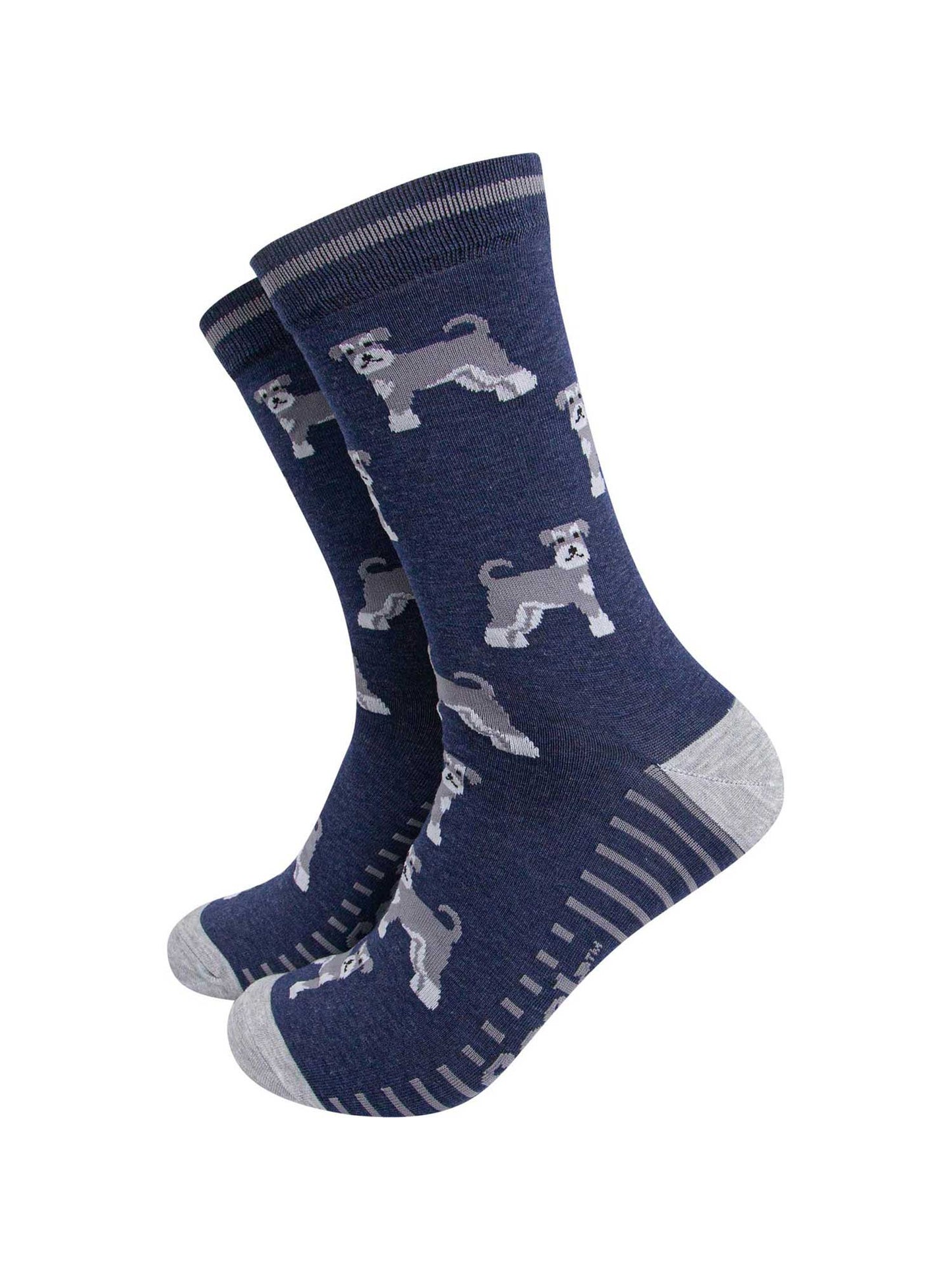 mens-bamboo-socks-navy-schnauzer-pattern-playful-grey-dogs
