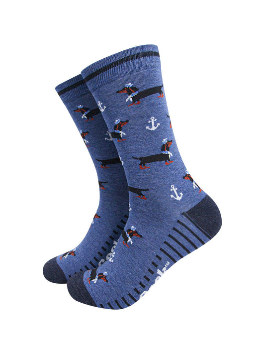 mens-bamboo-socks-denim-blue-sausage-dog-sailor-anchor-dachshunds-nautical