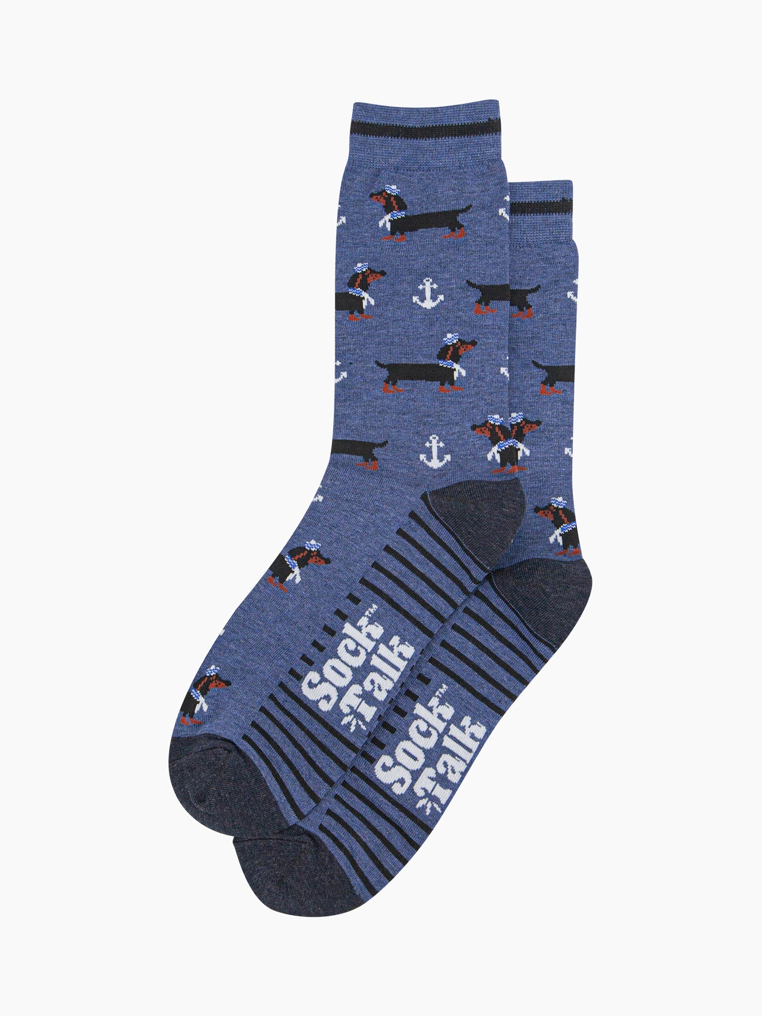 mens-bamboo-socks-denim-blue-sausage-dog-sailor-anchor-laying-flat