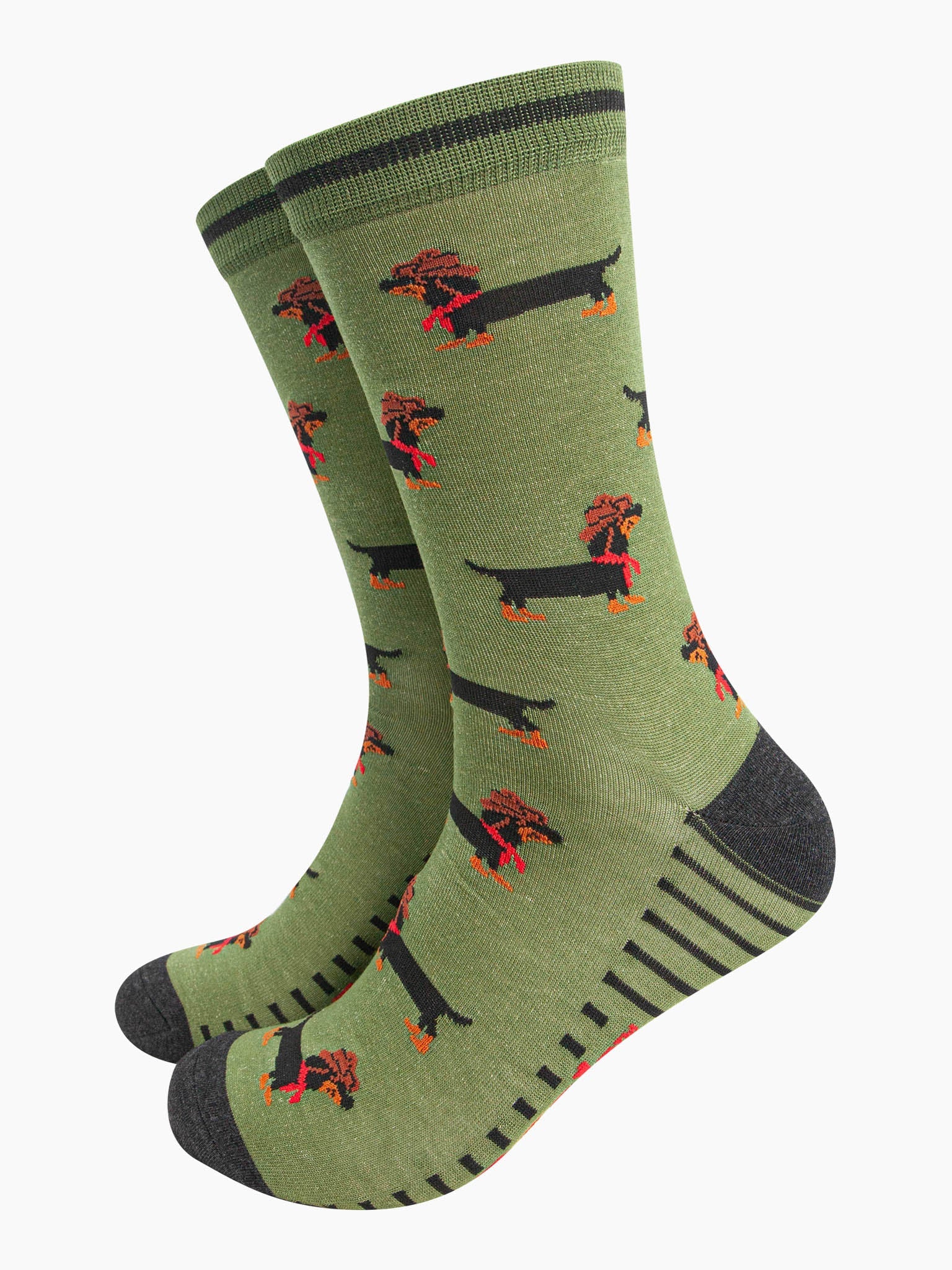 mens-bamboo-socks-green-sausage-dog-cowboy-dachshunds-wild-west-hats