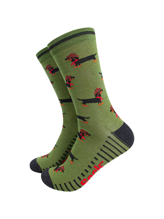 mens-bamboo-socks-green-sausage-dog-cowboy-dachshunds-wild-west-hats