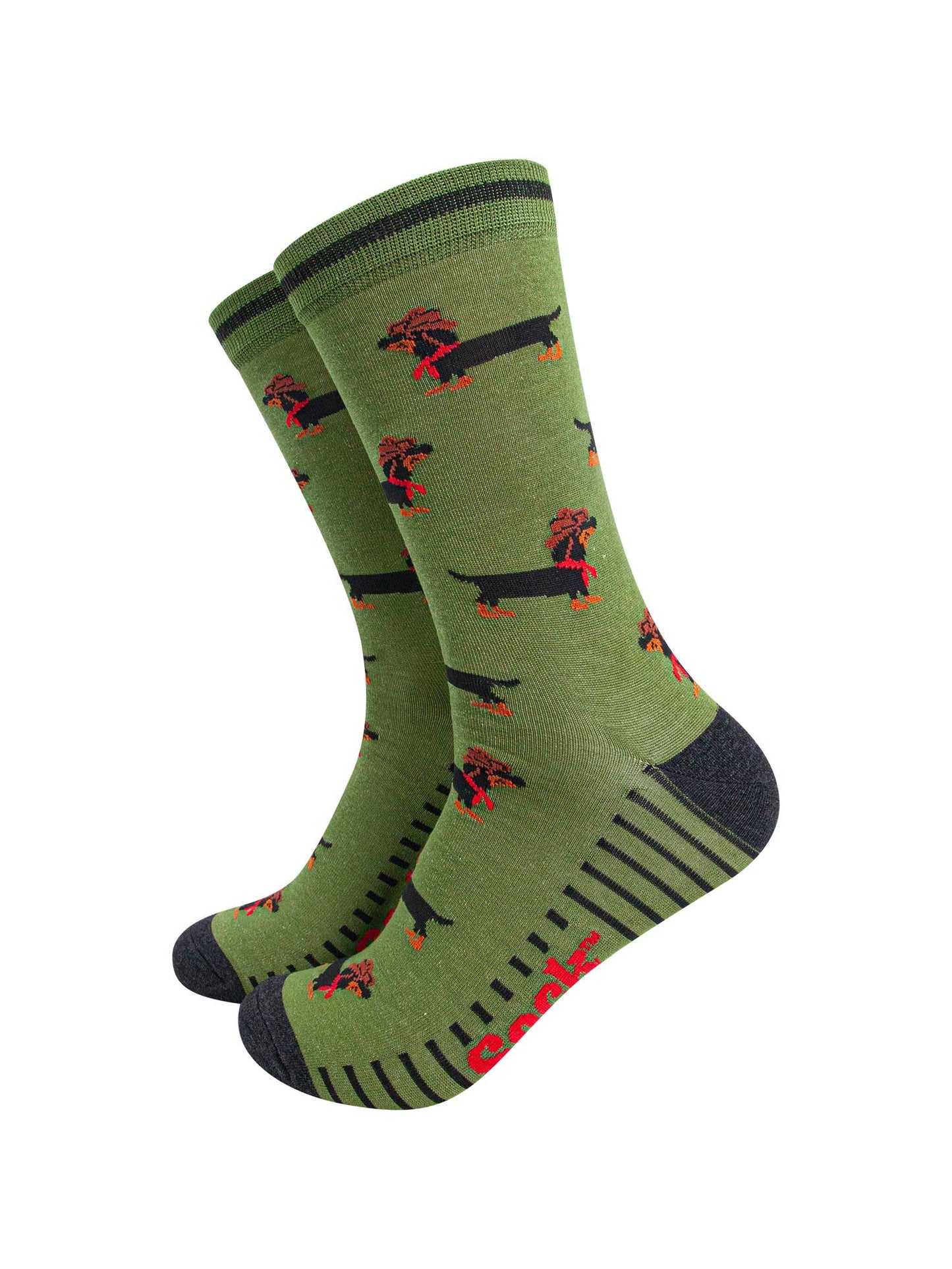 mens-bamboo-socks-green-sausage-dog-cowboy-dachshunds-wild-west-hats