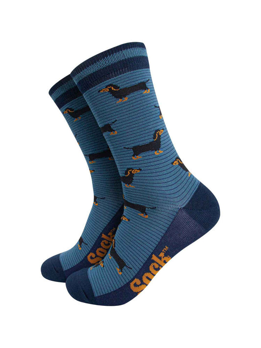 mens-bamboo-socks-denim-blue-navy-blue-sausage-dog-stripes-dachshunds