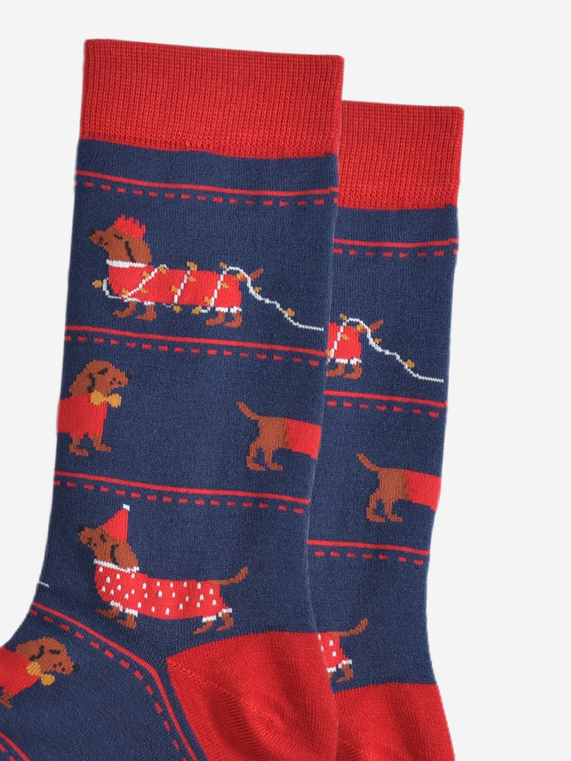 close up of the sausage dogs showing clearly the string of party lights wrapped around it