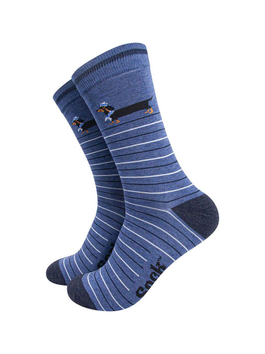mens-bamboo-socks-denim-blue-sausage-dog-sailor-stripe-dachshund-on-ankle-nautical