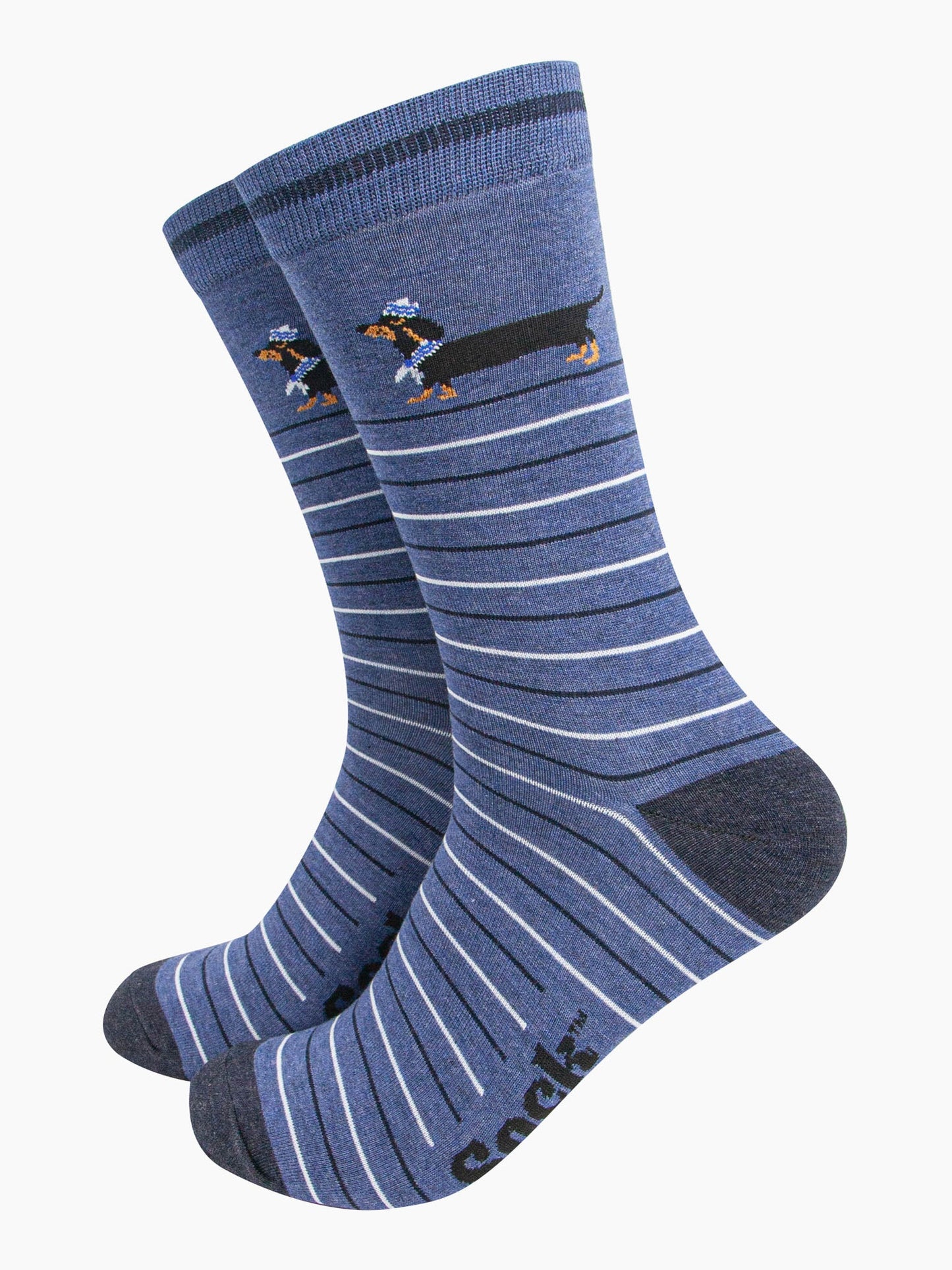 mens-bamboo-socks-denim-blue-sausage-dog-sailor-stripe-dachshund-on-ankle-nautical