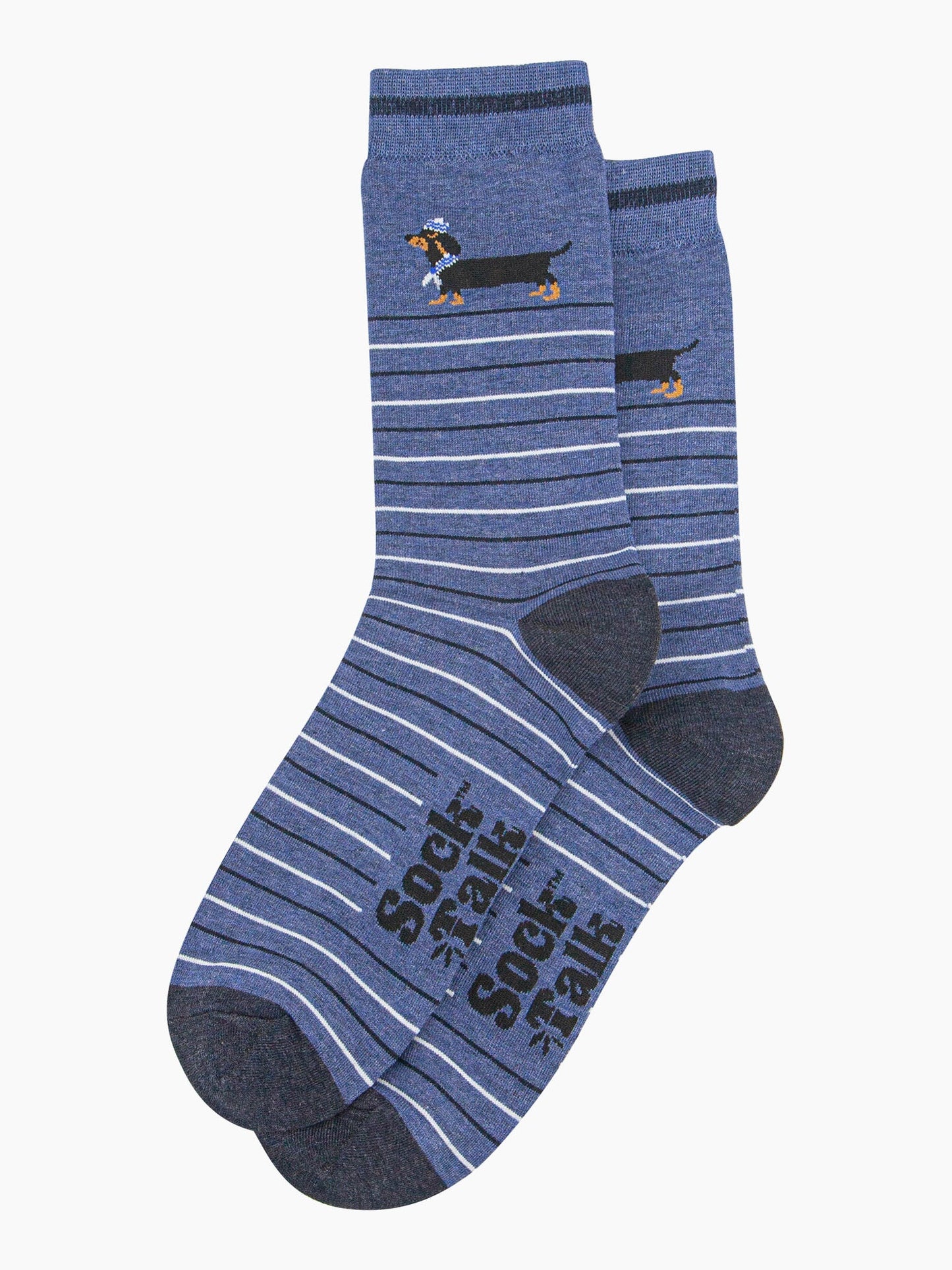 mens-bamboo-socks-denim-blue-sausage-dog-sailor-stripe-laying-flat