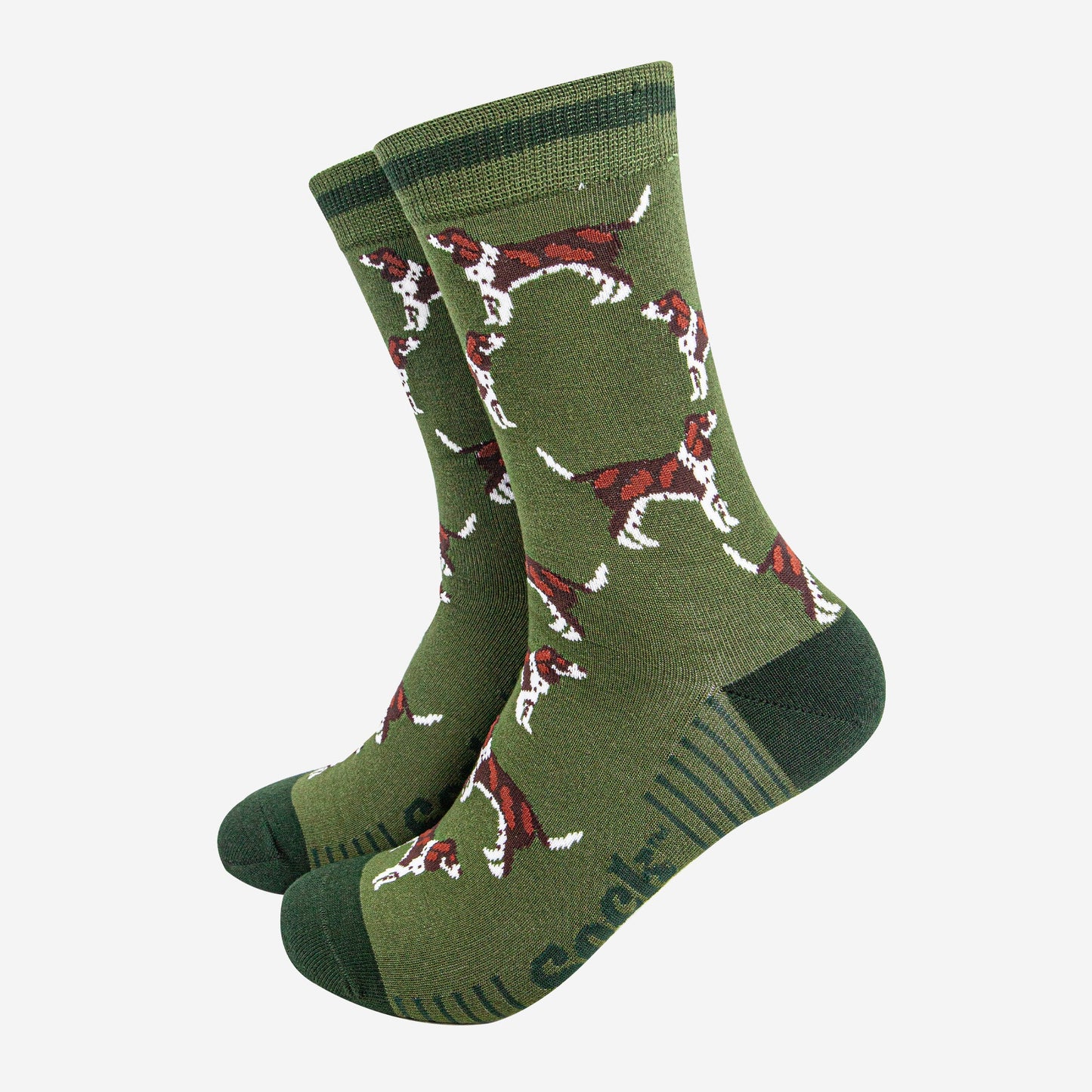 mens-bamboo-socks-khaki-dark-green-cocker-spaniel-dogs