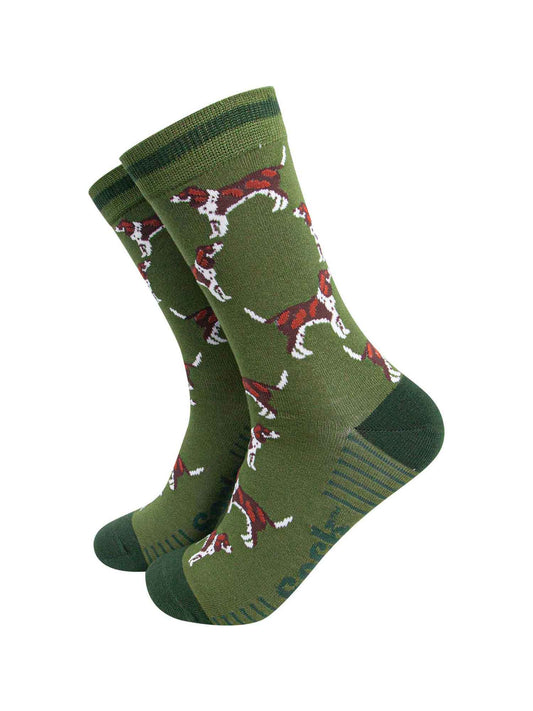 mens-bamboo-socks-khaki-dark-green-cocker-spaniel-dogs