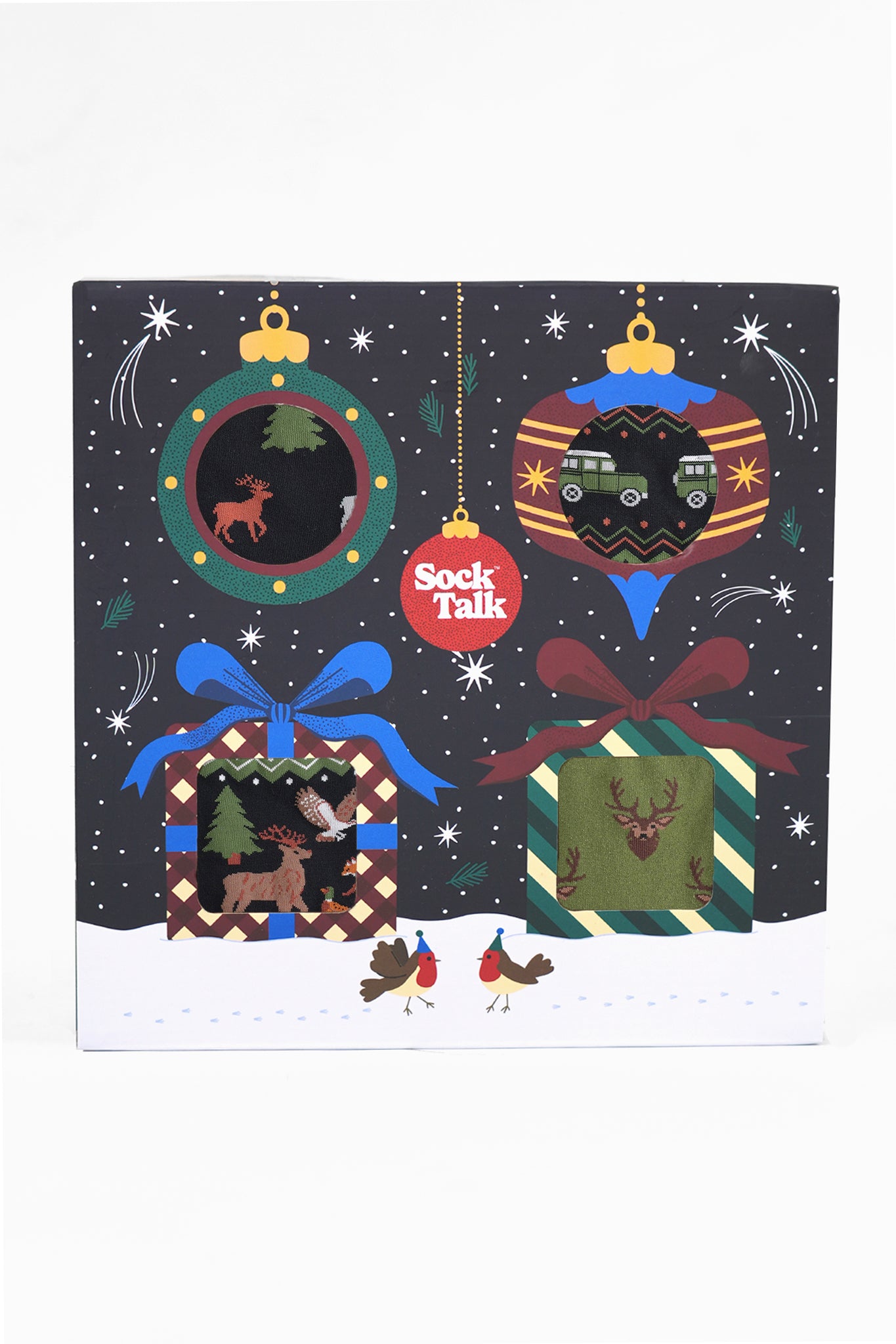Men's Bamboo Crew Socks Festive Gift Set - Black/Green, Stag & Friends