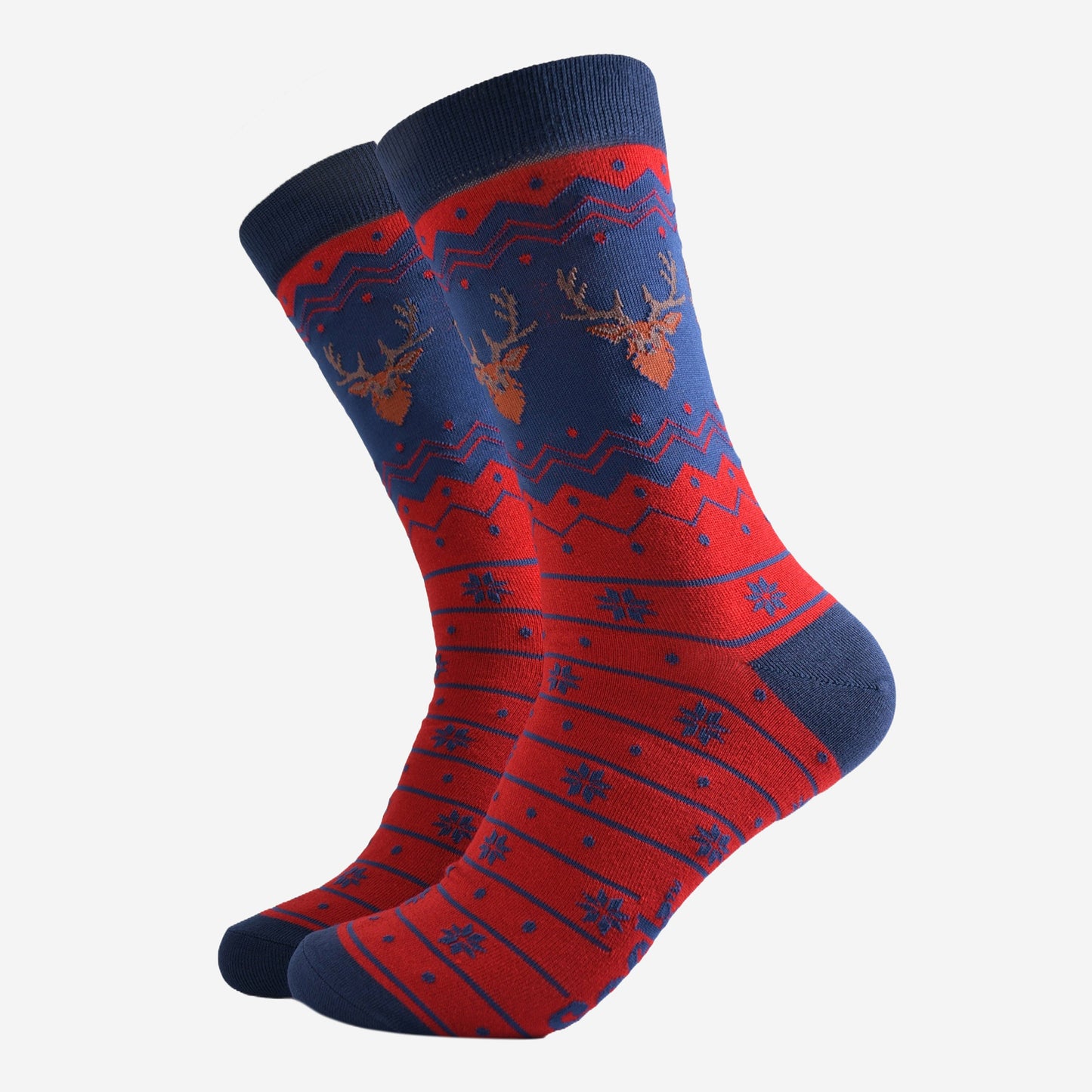 Men's Bamboo Socks Gift Box -Navy Blue/Red, Woodland Stag Christmas