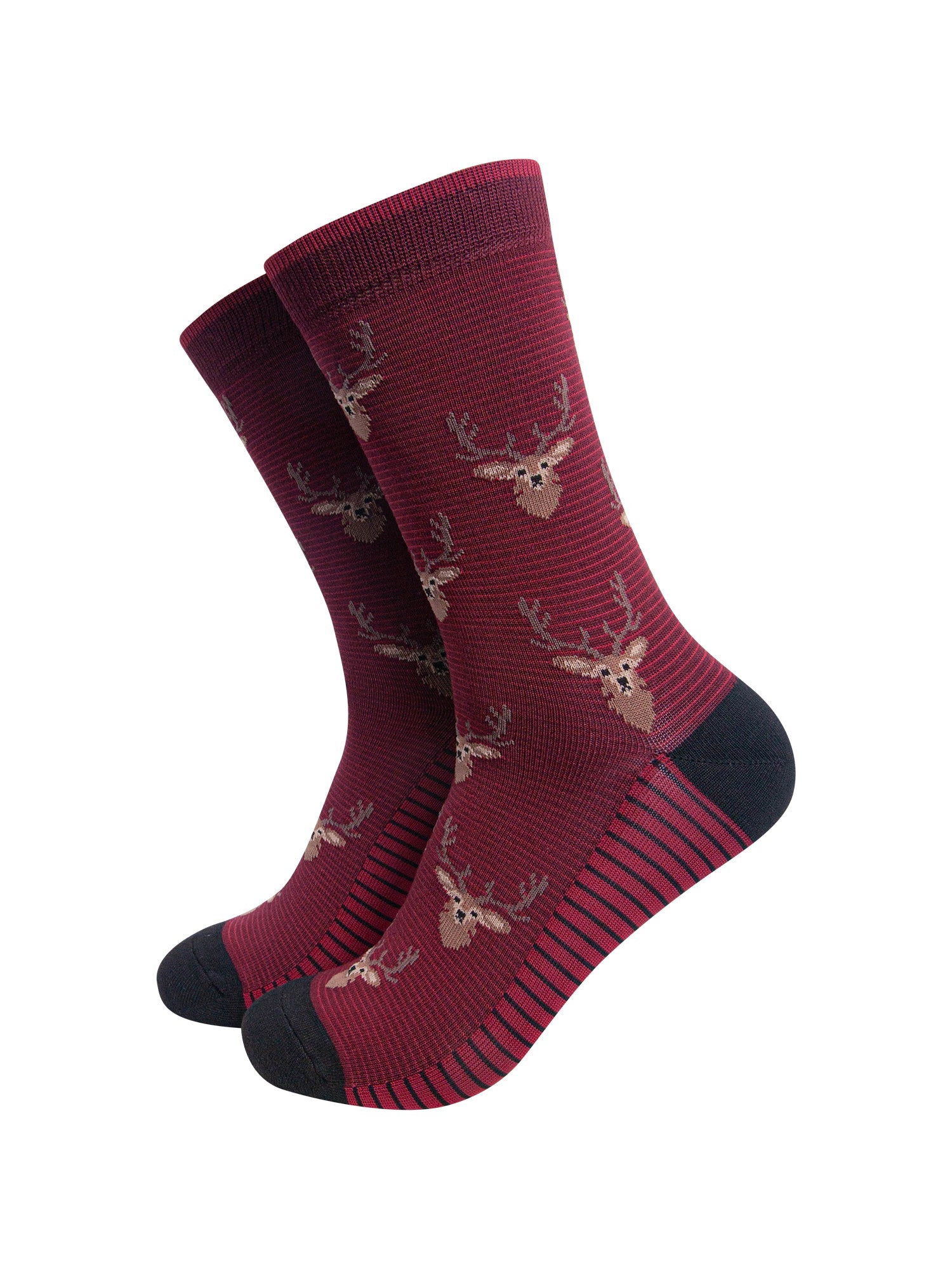 Stag-Men's-Bamboo-Socks-in-Burgundy-On-Mannequin