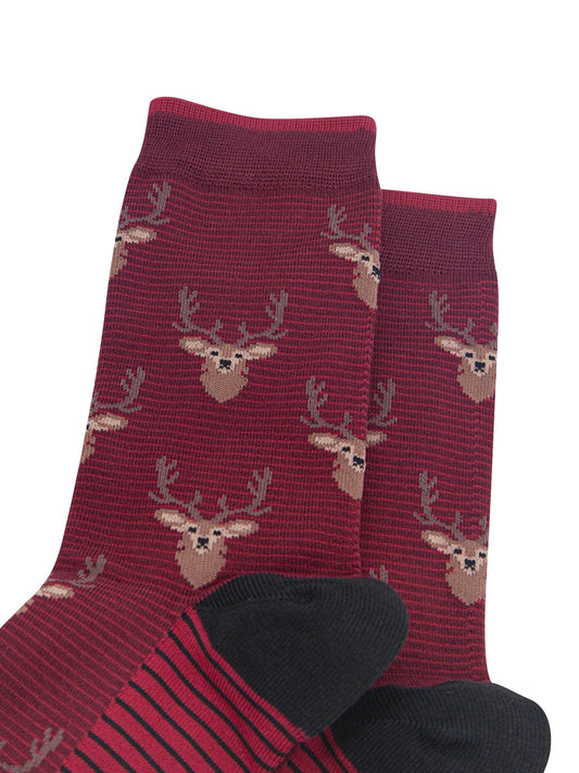 Stag-Men's-Bamboo-Socks-in-Burgundy-Close-Up