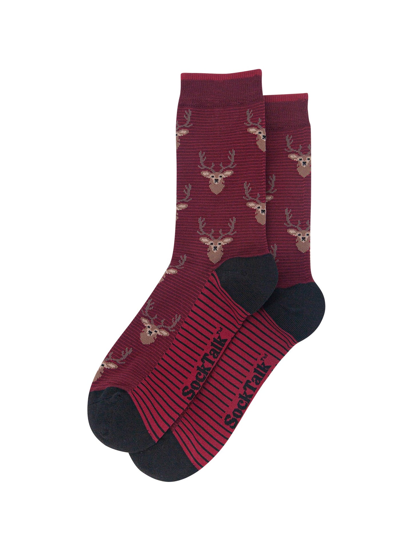 Stag-Men's-Bamboo-Socks-in-Burgundy-Laid-Flat