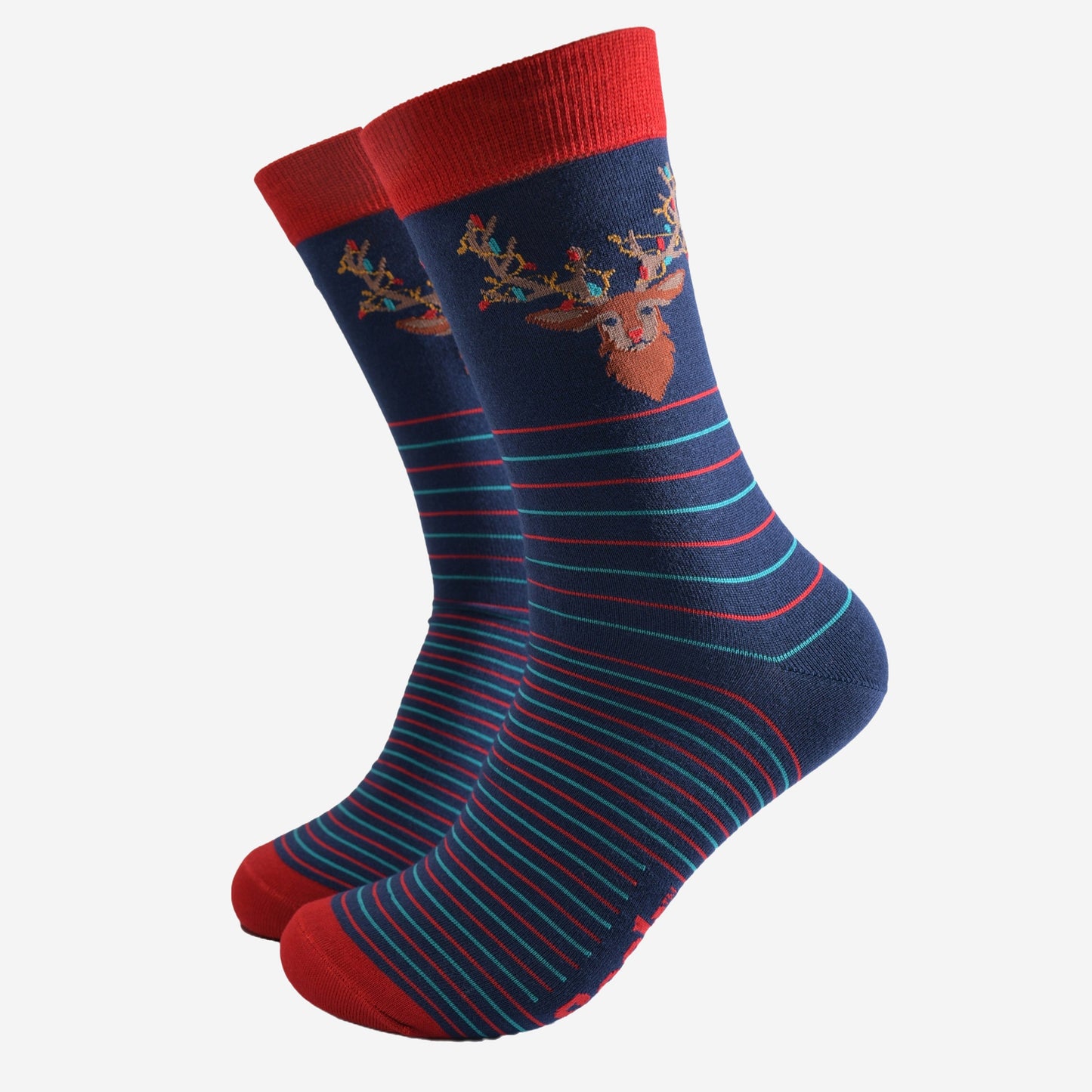 Men's Bamboo Socks Gift Box -Navy Blue/Red, Woodland Stag Christmas