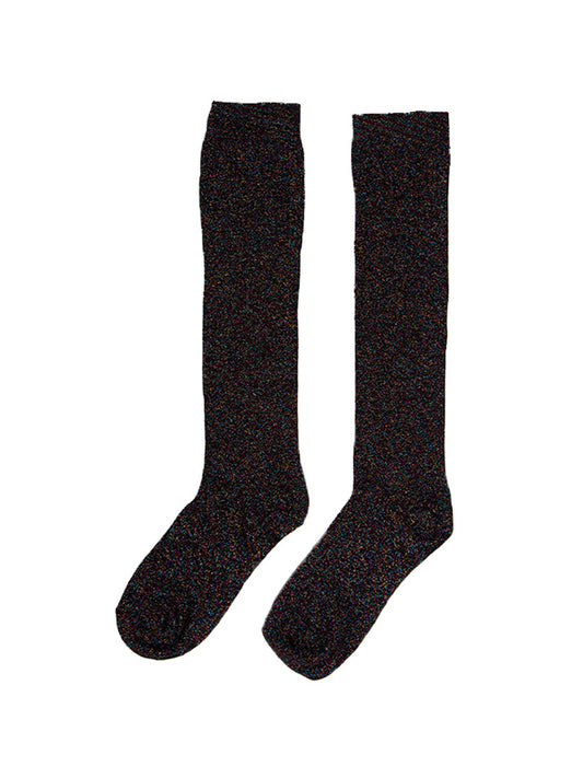 Rainbow Cotton Knee High Glitter Socks in Black