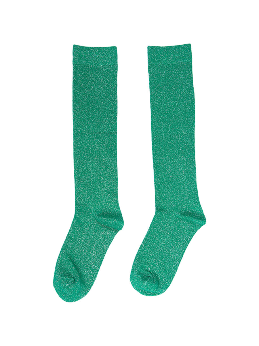 Plain Cotton Knee High Glitter Socks in Green
