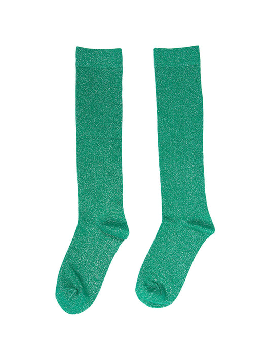 Plain Cotton Knee High Glitter Socks in Green