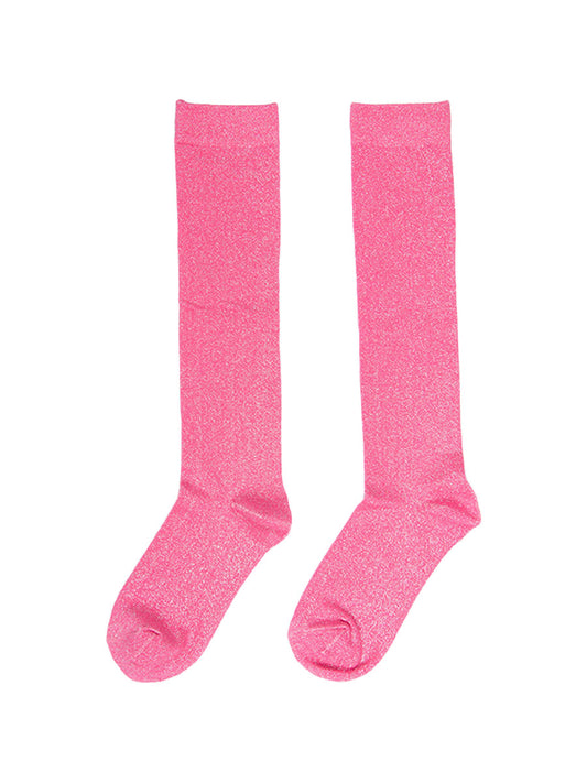 Plain Cotton Knee High Glitter Socks in Pink